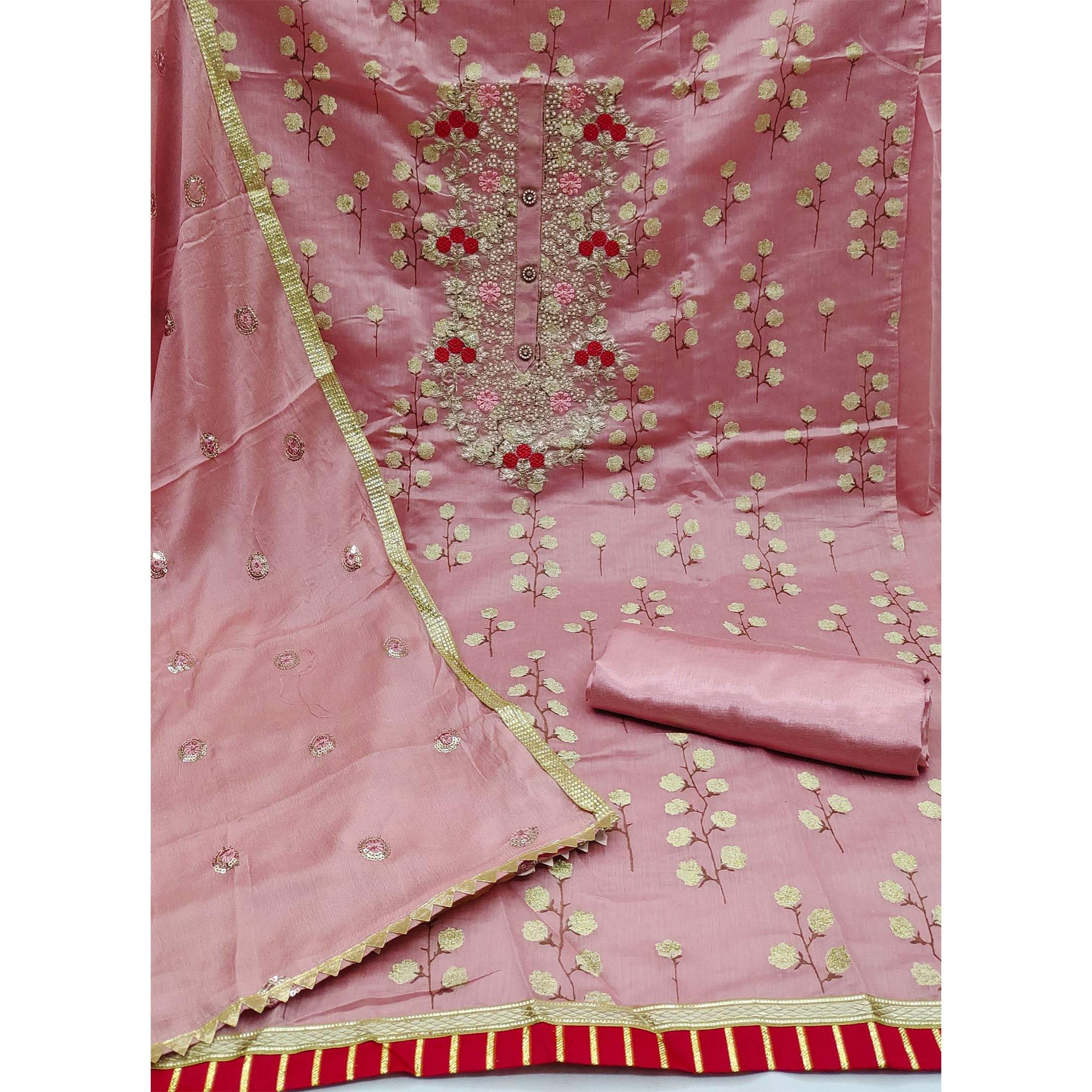 Mauve Festive Wear Embroidered Handwork Fancy  Dress Material - Peachmode