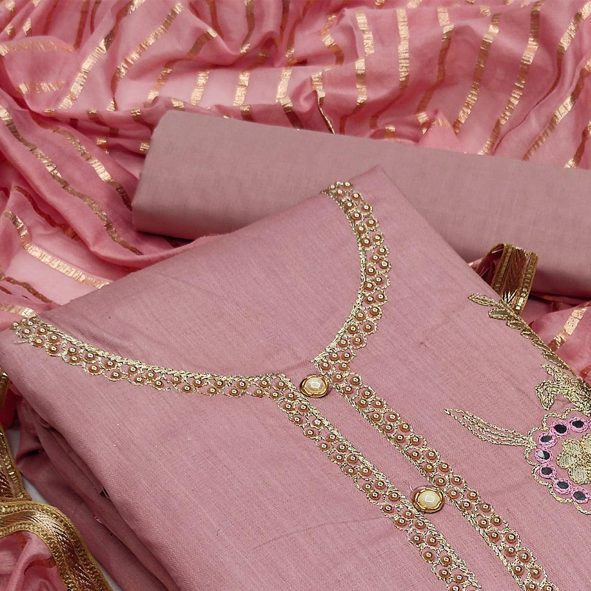 Mauve Festive Wear Gotta Plus Handwork Cotton Dress Material - Peachmode