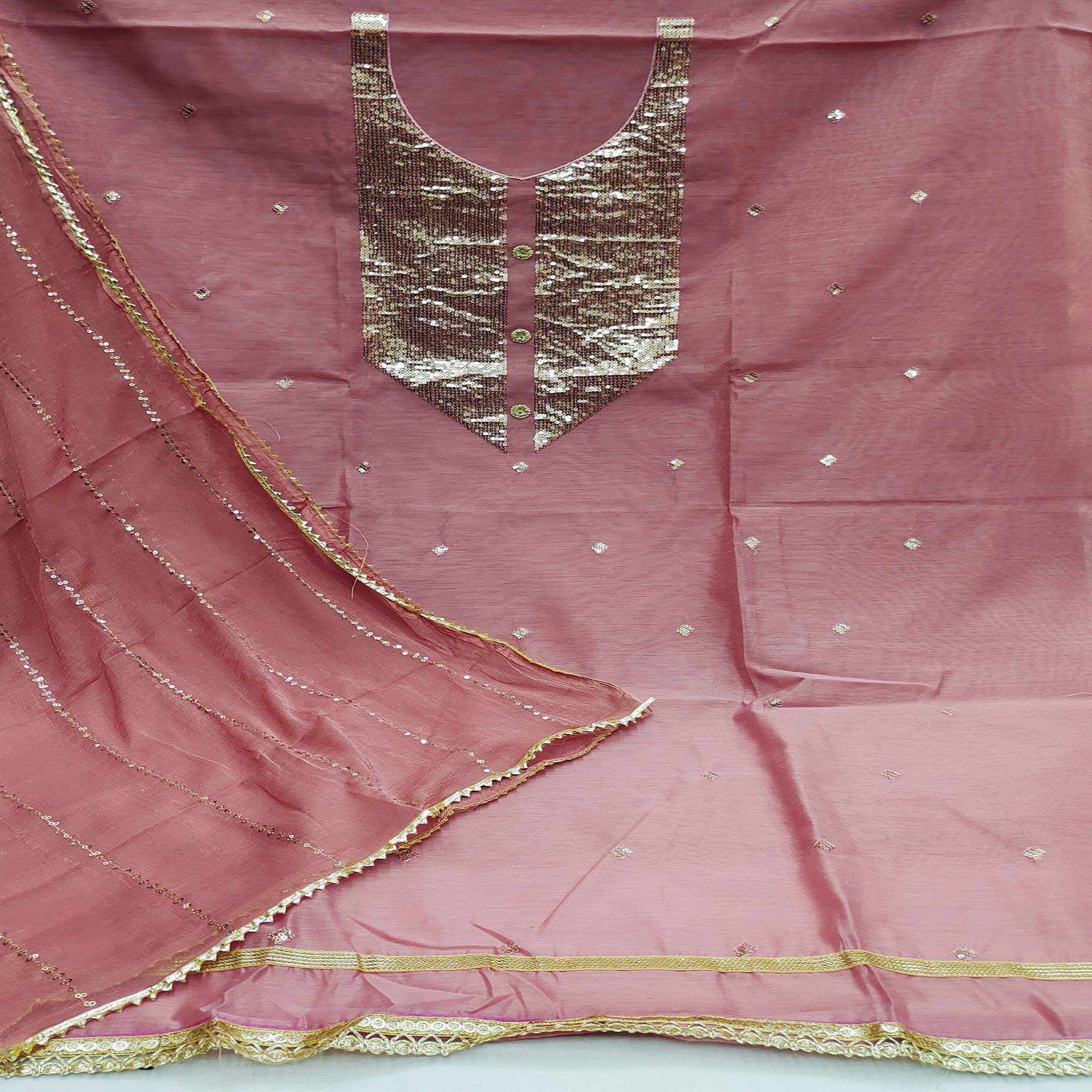 Mauve  Festive Wear Sequence With Handwork Modal Dress Material - Peachmode