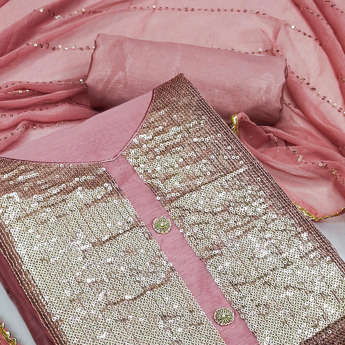 Mauve  Festive Wear Sequence With Handwork Modal Dress Material - Peachmode