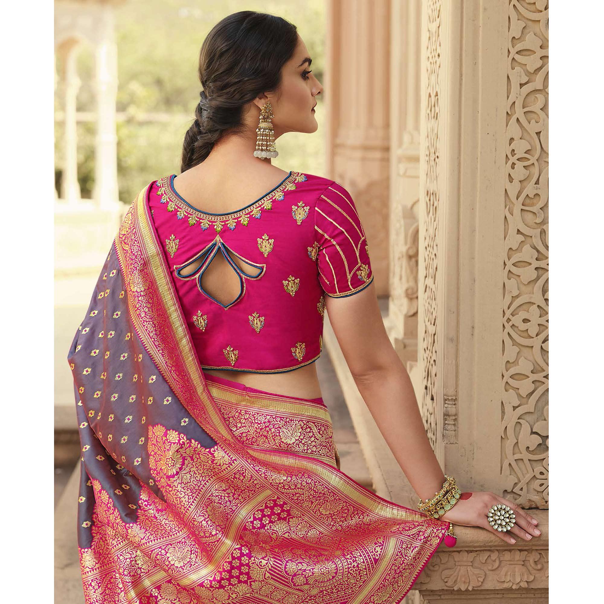 Mauve Festive Wear Woven Silk Saree - Peachmode