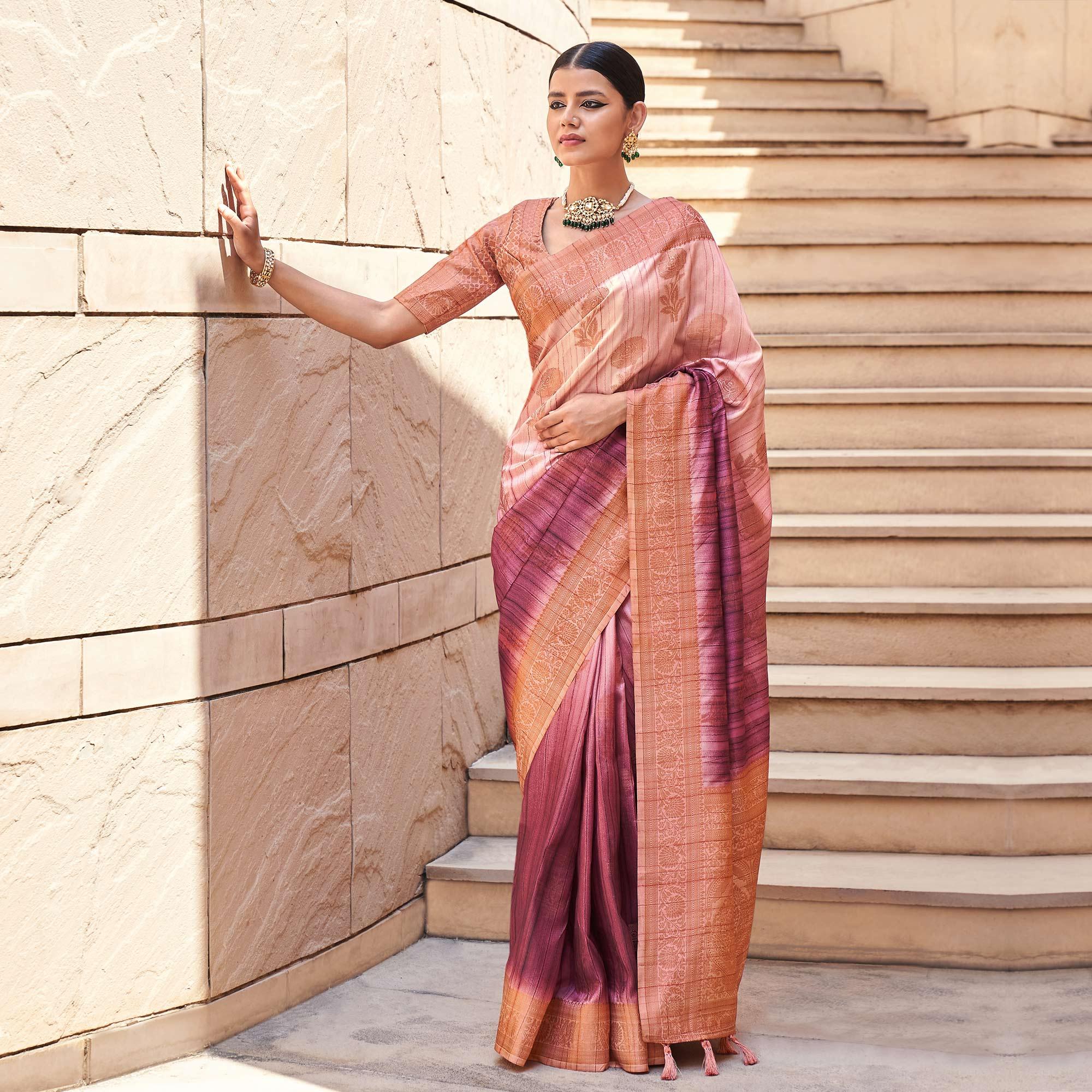 Mauve Floral Woven Art Silk Saree - Peachmode