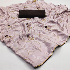 Mauve Floral Zari Embroidered Silk Saree - Peachmode