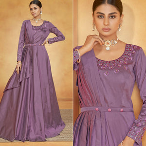 Mauve Party Wear Embroidered Tapetta Gown - Peachmode