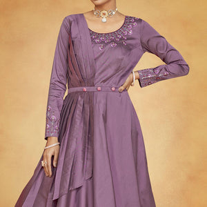Mauve Party Wear Embroidered Tapetta Gown - Peachmode