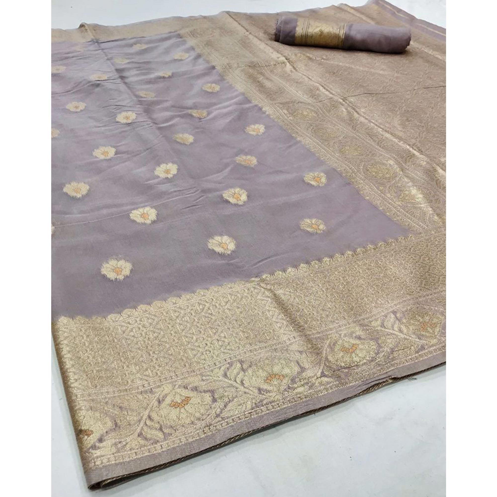 Mauve Partywear Woven Chanderi Saree - Peachmode