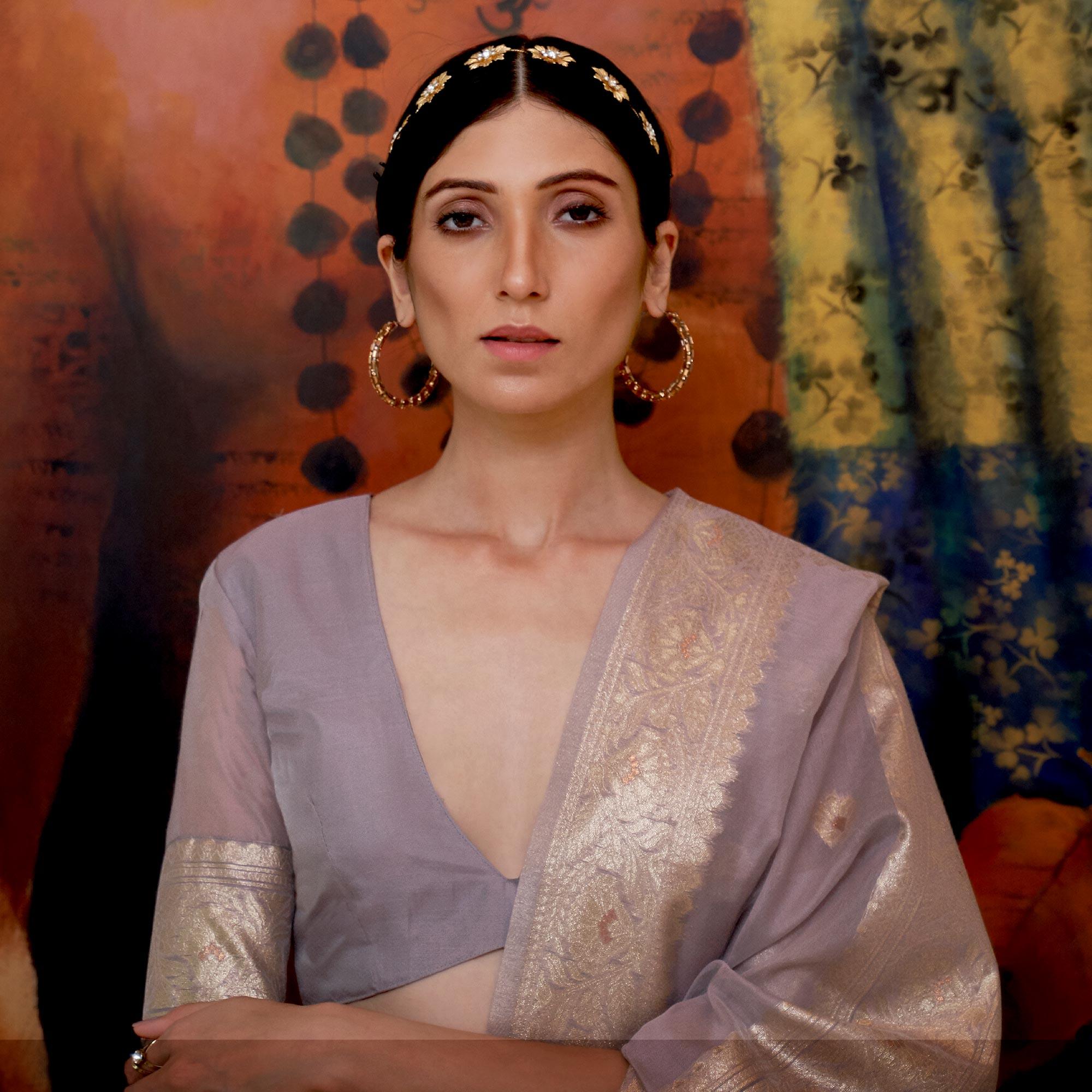 Mauve Partywear Woven Chanderi Saree - Peachmode