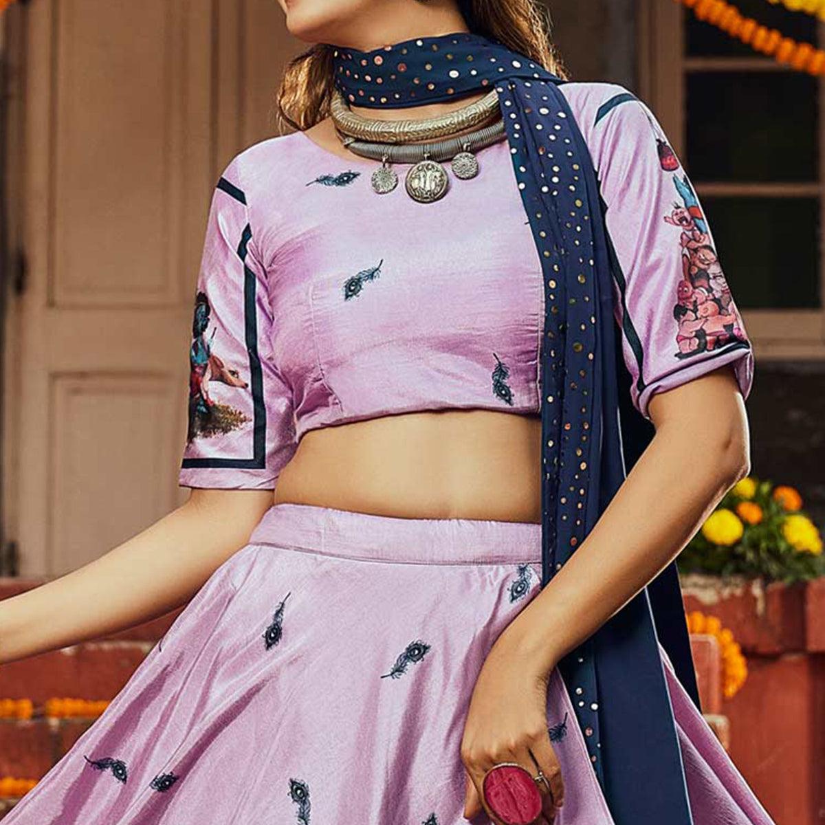 Mauve Printed Art Silk Lehenga Choli - Peachmode