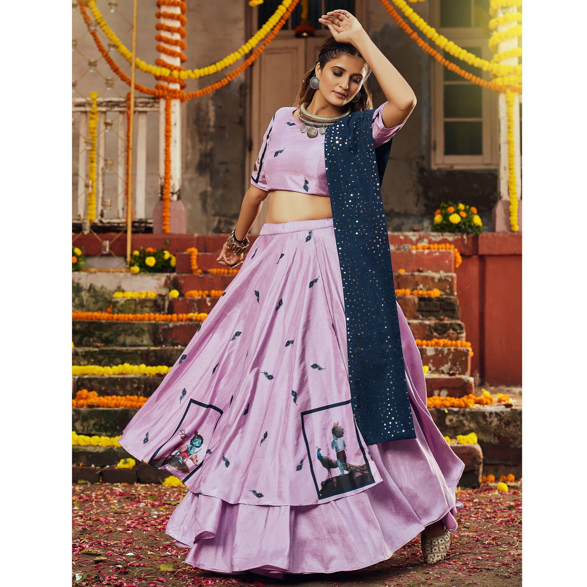 Mauve Printed Art Silk Lehenga Choli - Peachmode