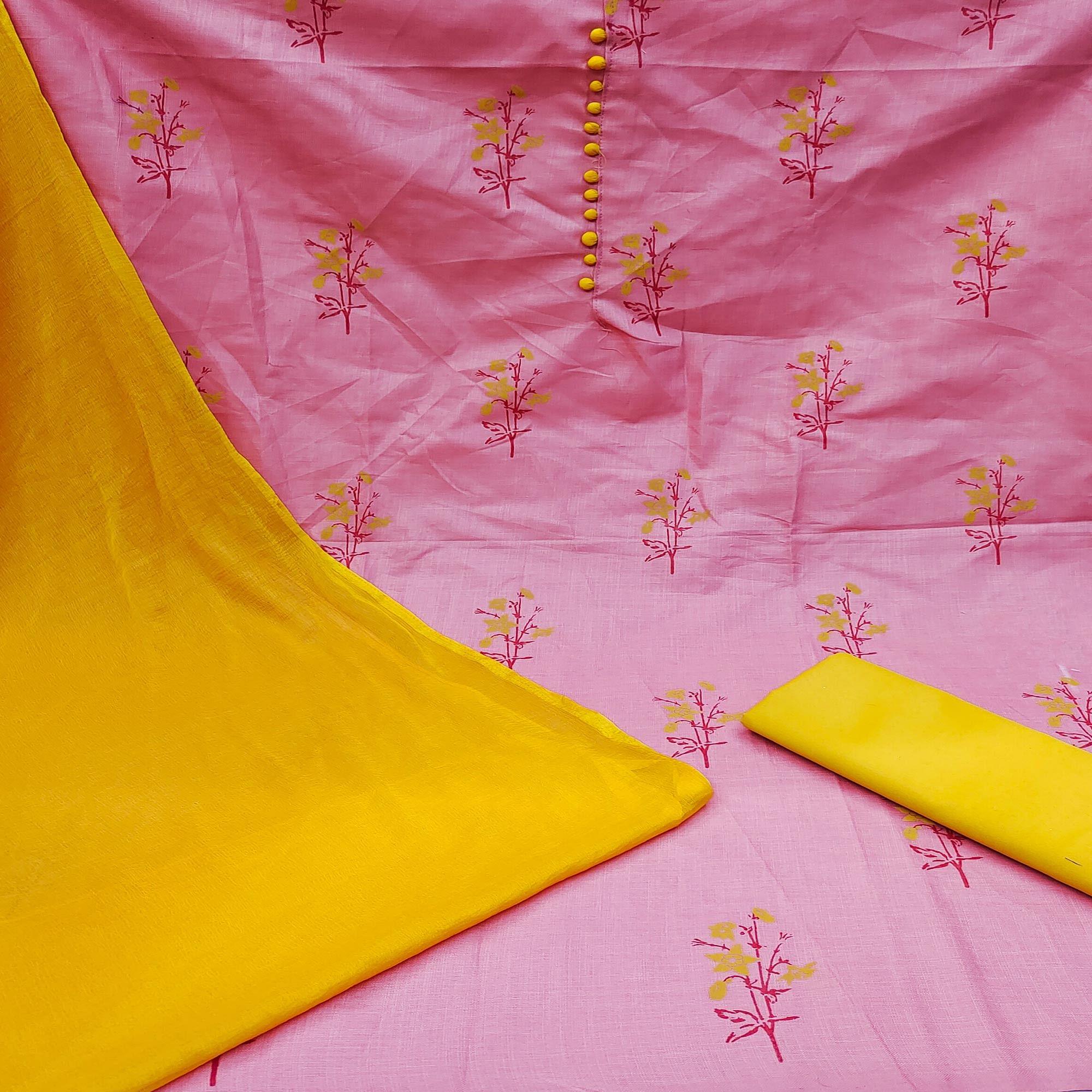 Mauve Printed Cotton Dress Material - Peachmode