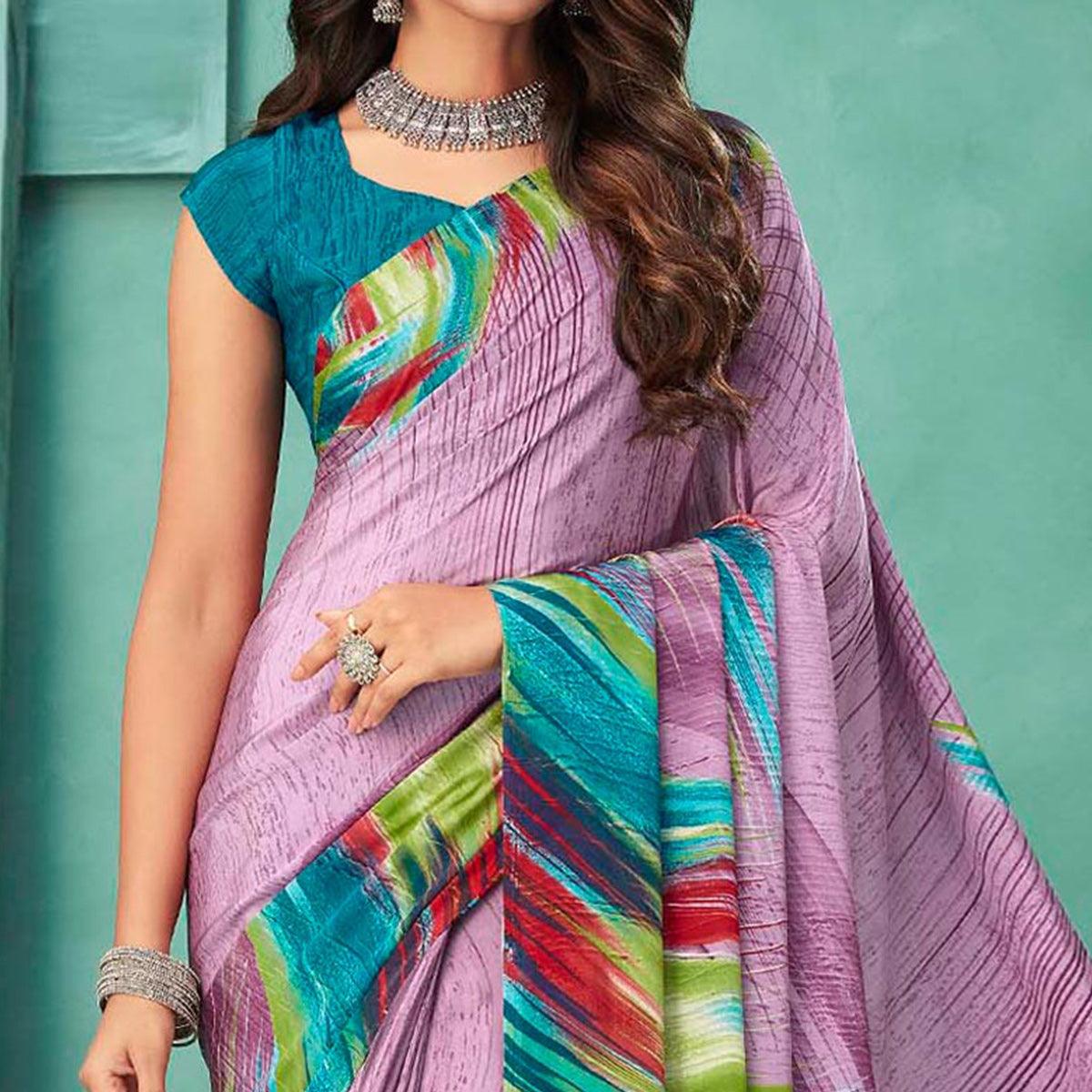 Mauve Printed Crepe Saree - Peachmode