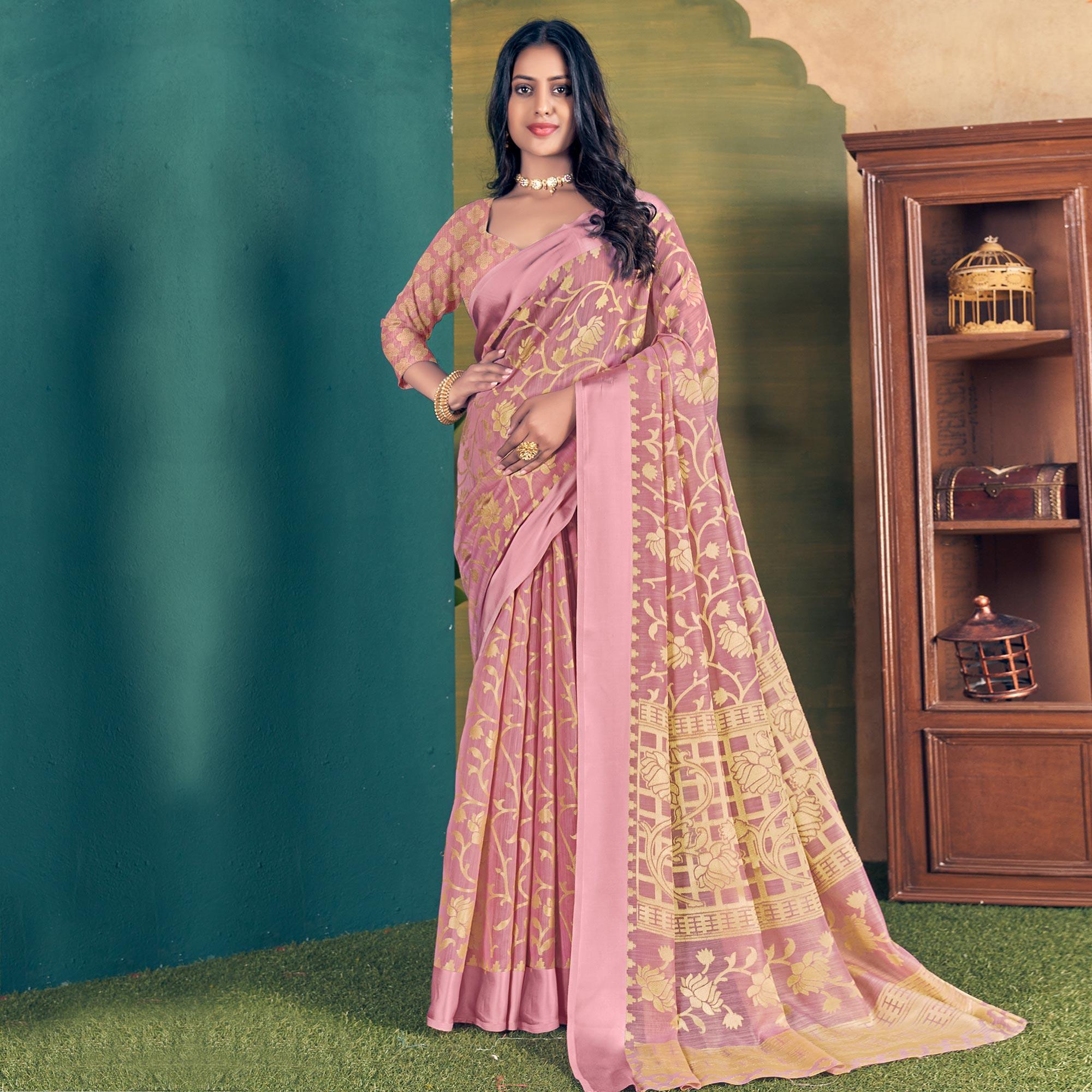Mauve Woven Brasso Saree - Peachmode