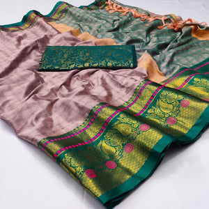 Mauve Woven Cotton Silk Saree With Tassels - Peachmode