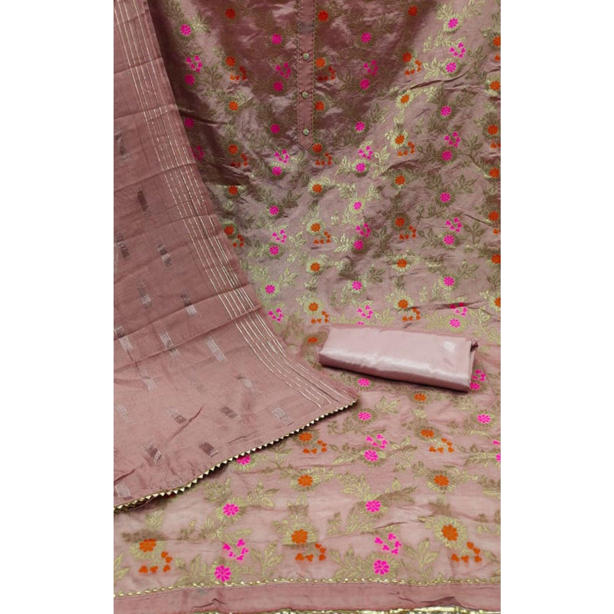 Mauve Woven Jacquard Dress Material - Peachmode