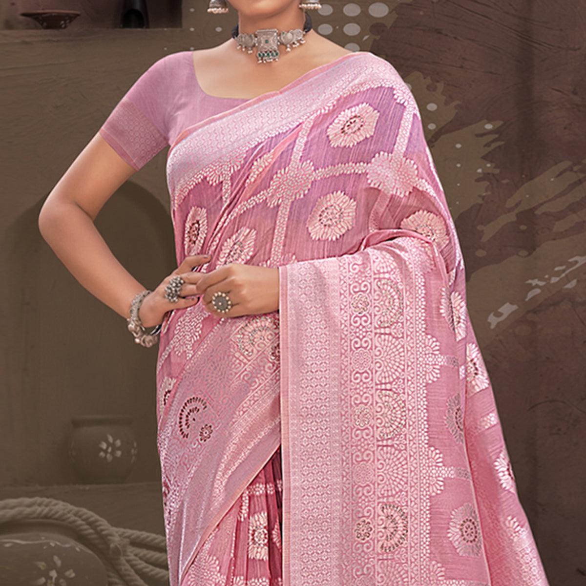 Mauve Woven Poly Cotton Saree - Peachmode