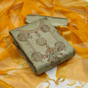 Mehandi Festive Wear Sequence Embroidered Fancy Dress Material - Peachmode