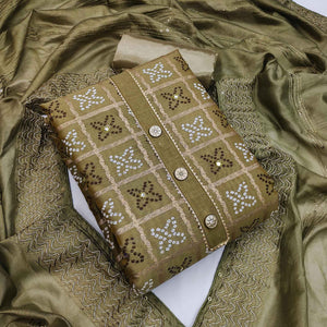 Mehendi Green Festive Wear Printed With Handwork Modal Dress Material - Peachmode