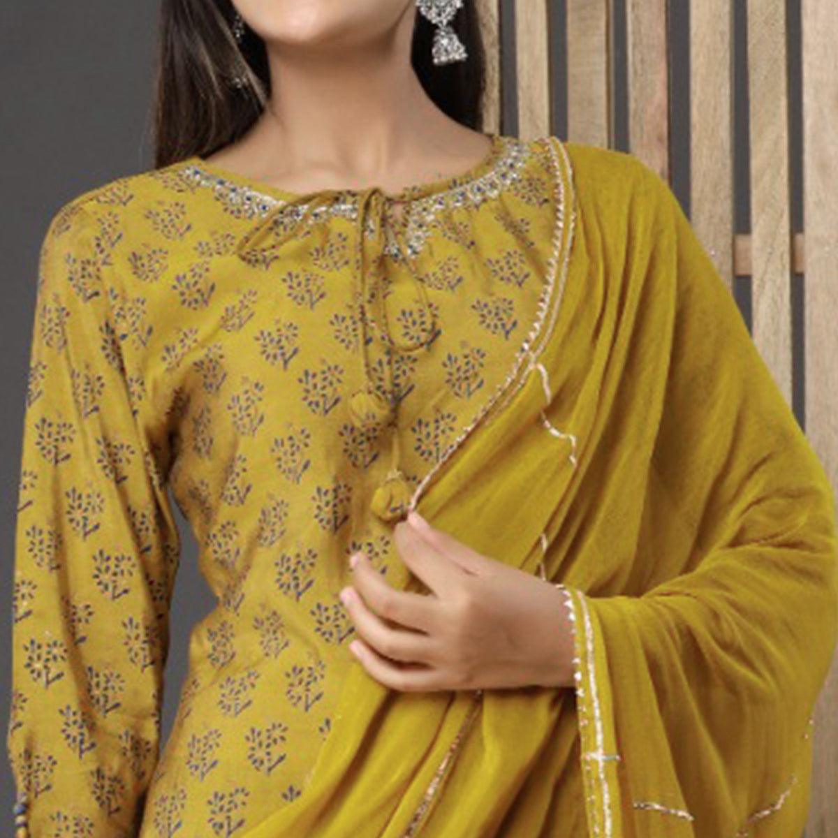 Mehendi Green Printed Pure Cotton Sharara Suit - Peachmode