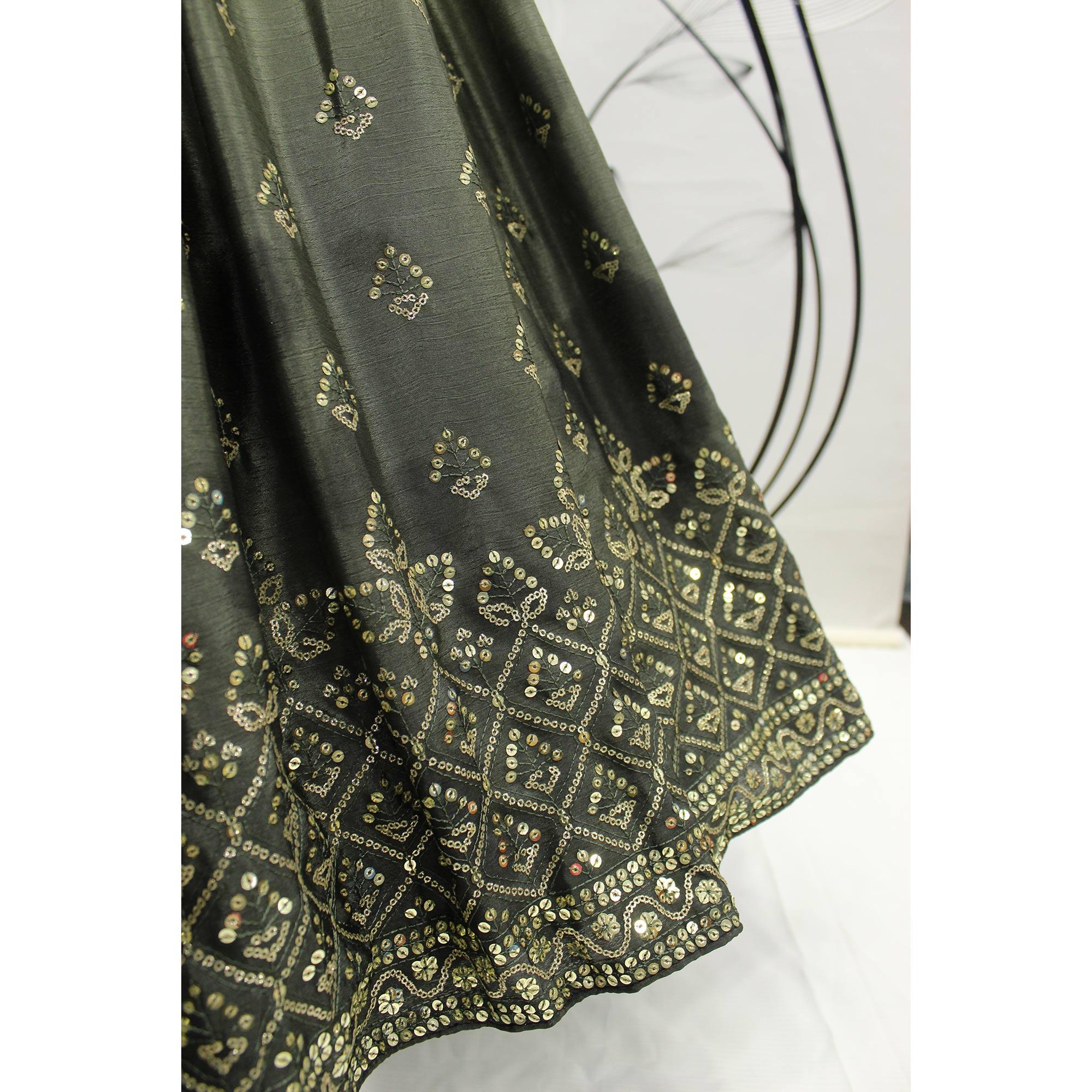 Mehendi Green Sequence Embroidered Art Silk Lehenga Choli - Peachmode