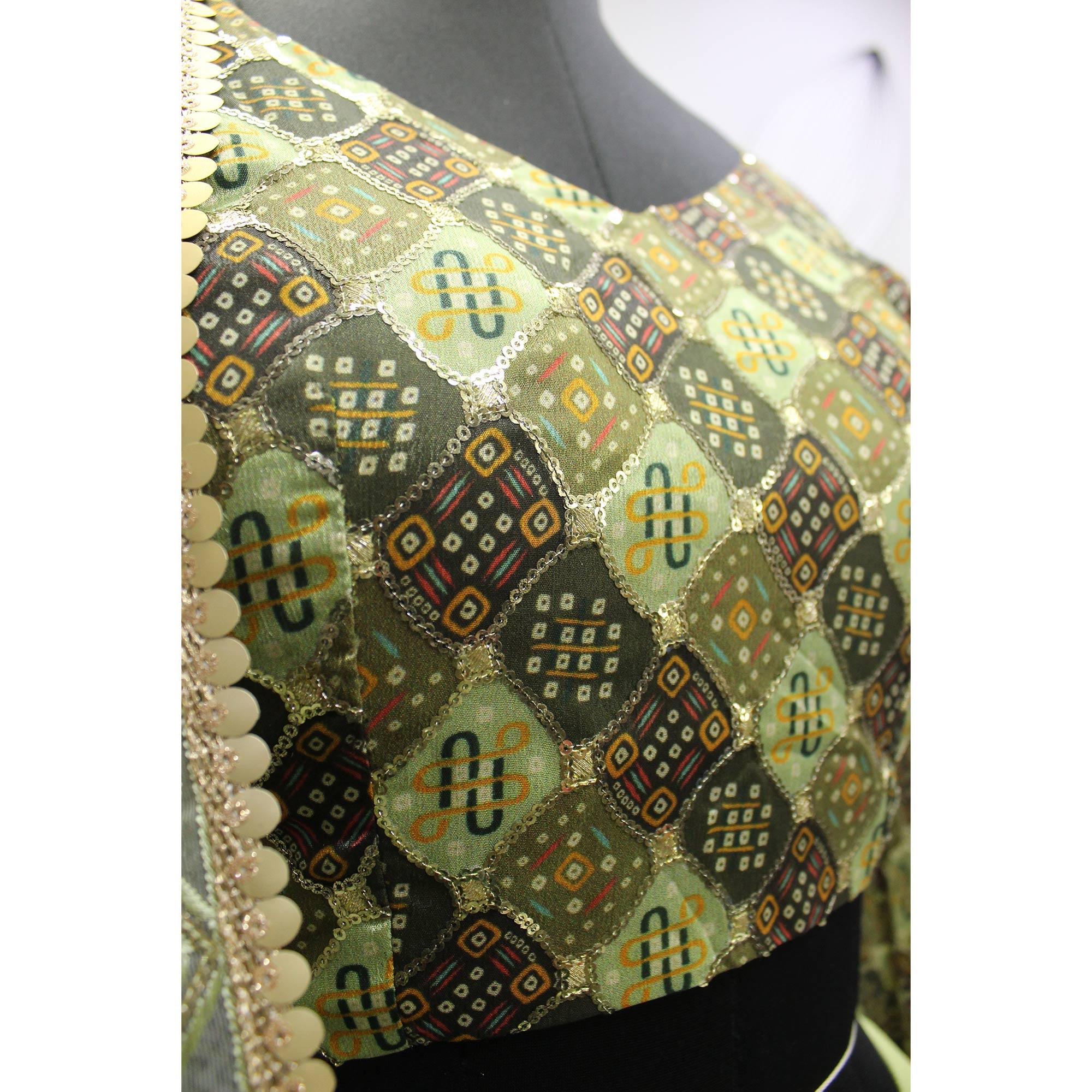 Mehendi Green Sequence Embroidered Art Silk Lehenga Choli - Peachmode