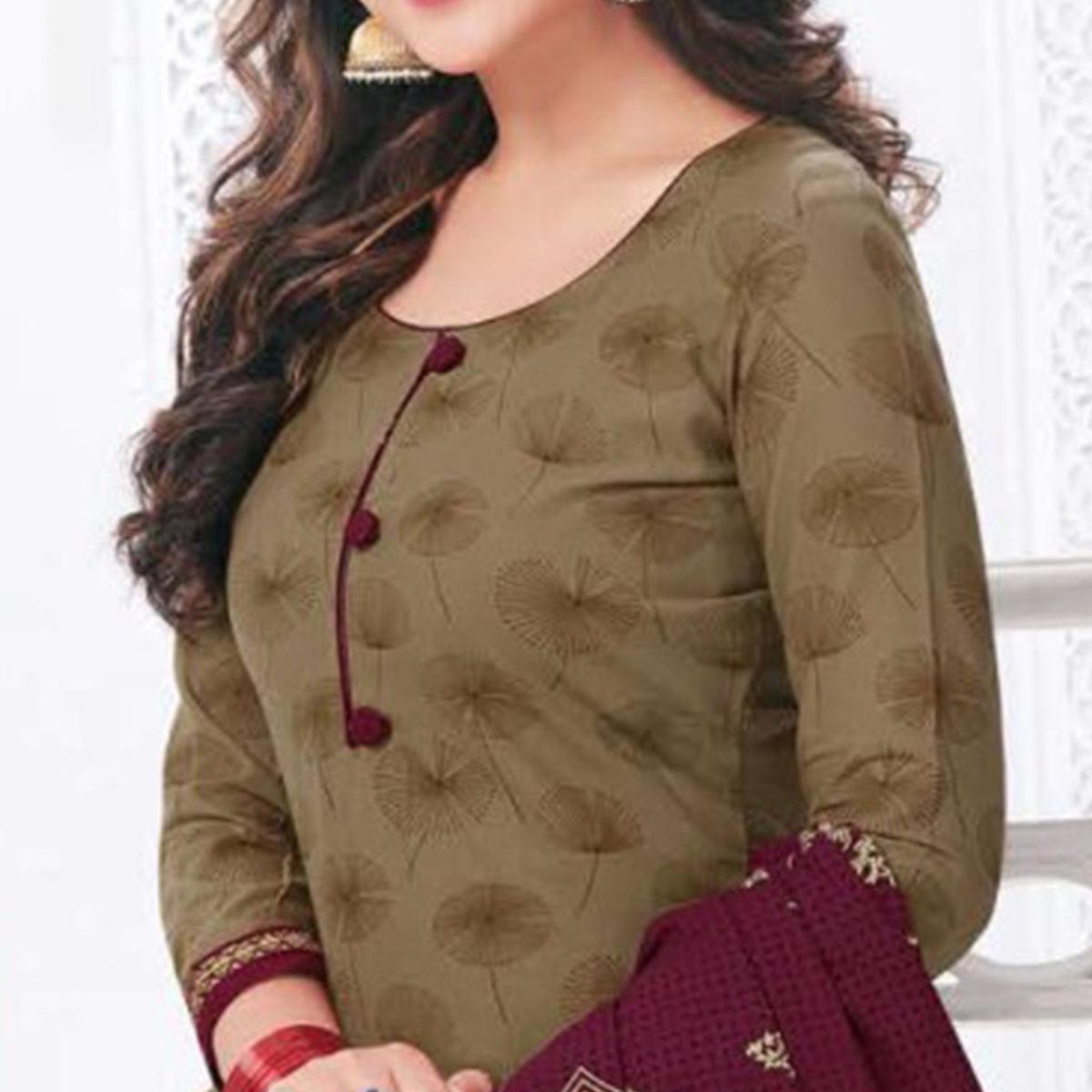 Mehndi Green Casual Wear Printed Leon Patiala Dress Material - Peachmode