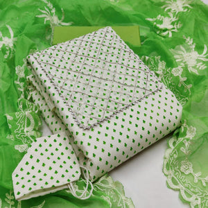 Mehndi-Green Casual Wear Printed Poly Cotton Dress Material - Peachmode