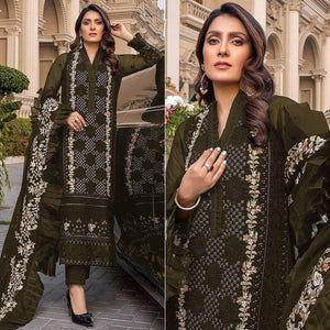 Mehndi Green Sequence With Floral Embroidered Georgette Pakistani Suit - Peachmode