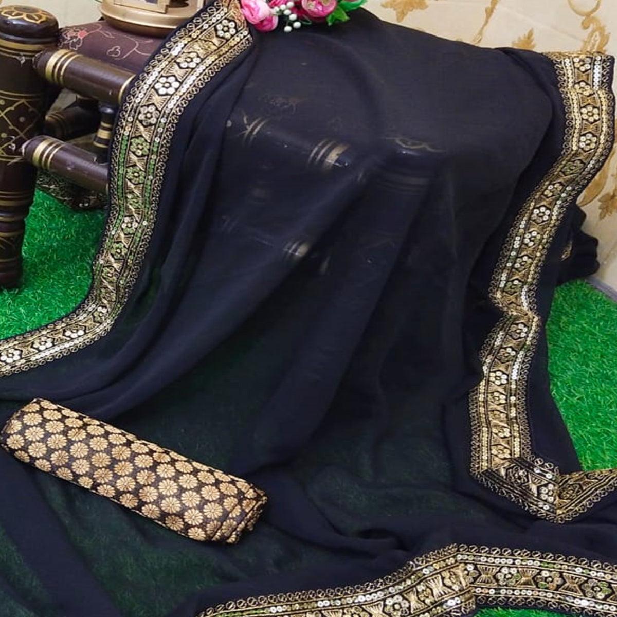 Mesmeric Black Colored Partywear Embroidered Georgette Saree - Peachmode
