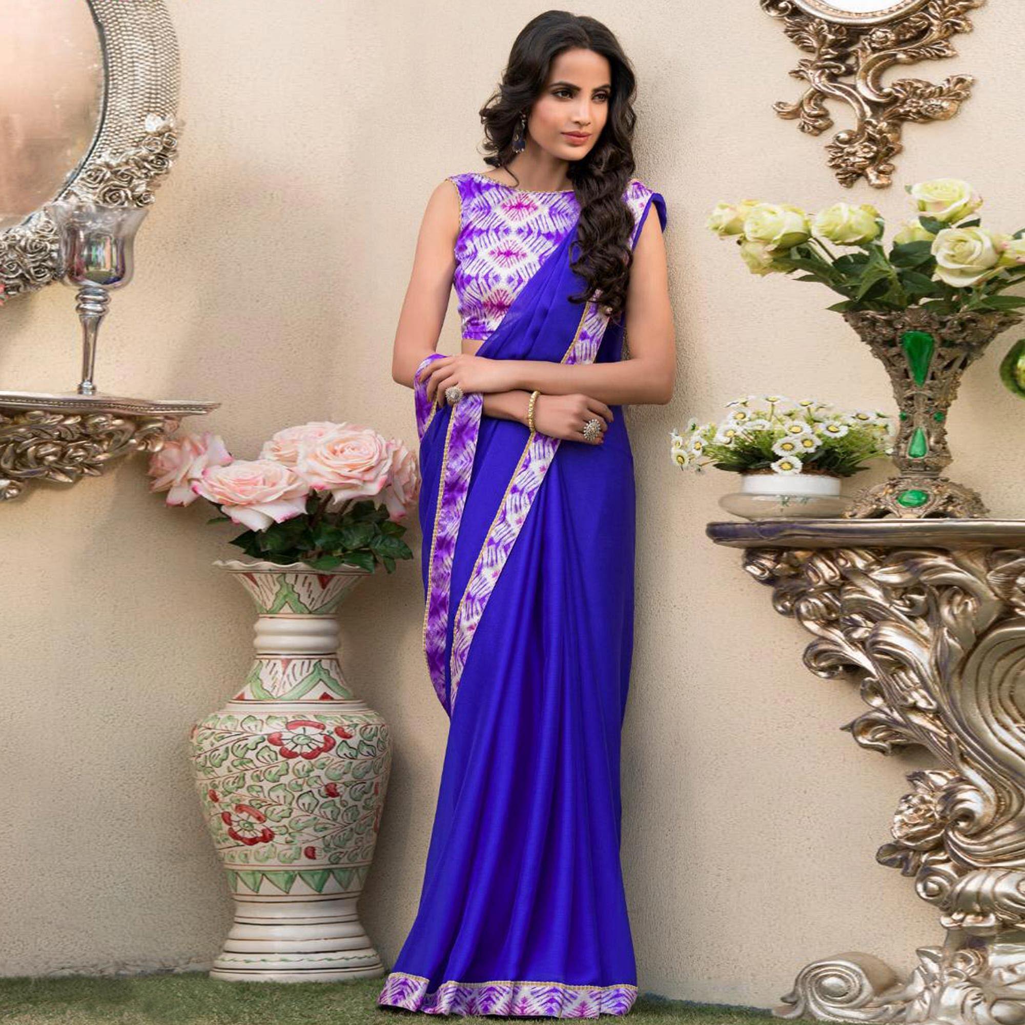 Mesmeric Blue Colored Partywear Printed Chiffon Saree - Peachmode