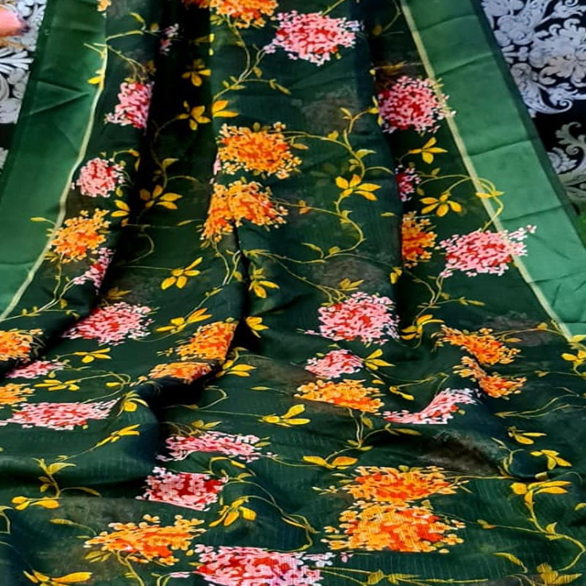 Mesmeric Green Colored Festive Wear Woven Linen Cotton Saree - Peachmode