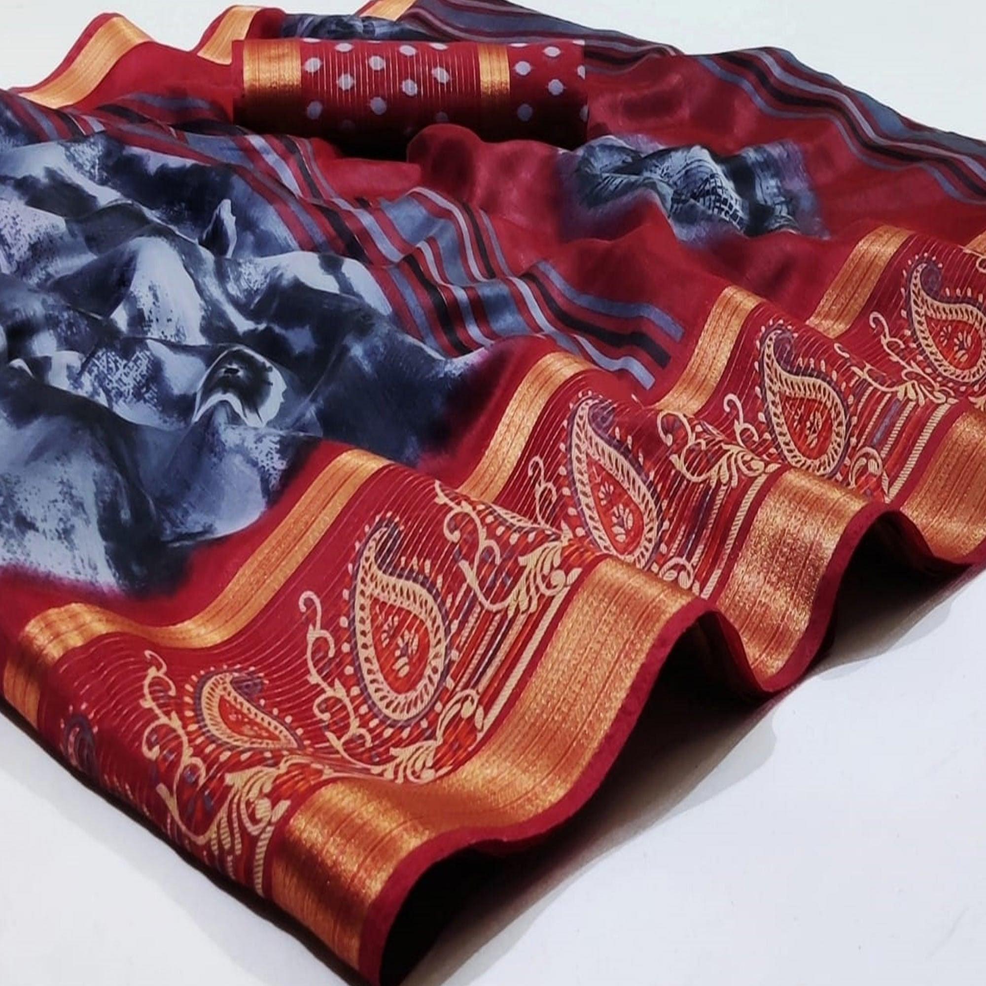 Mesmeric Grey Colored Casual Wear Printed Cotton Saree - Peachmode