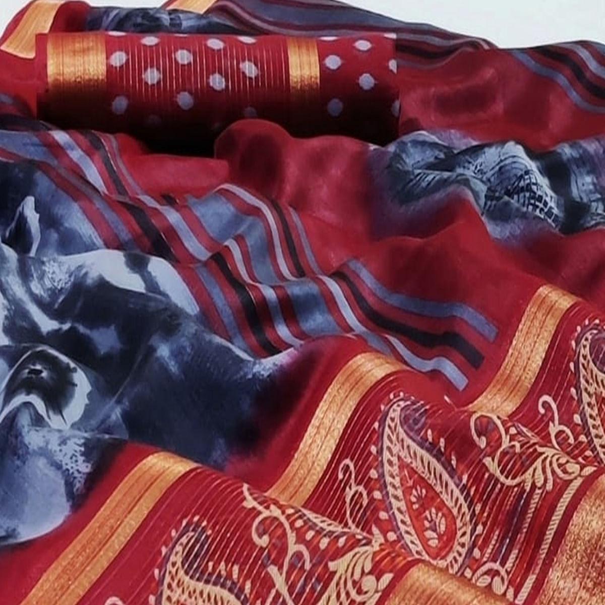 Mesmeric Grey Colored Casual Wear Printed Cotton Saree - Peachmode