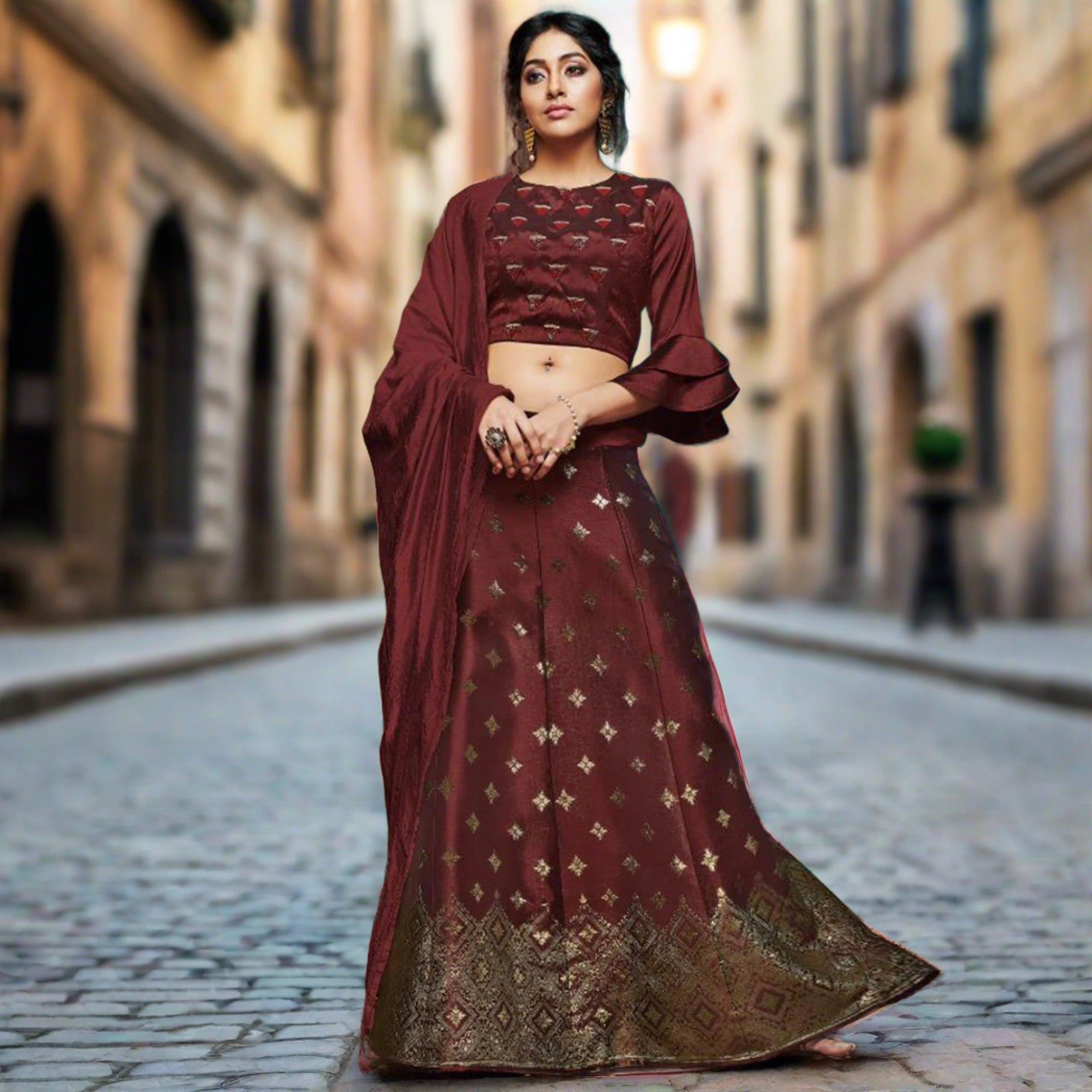 Mesmeric Maroon Colored Partywear Embroidery Banarasi Silk Lehenga Choli - Peachmode