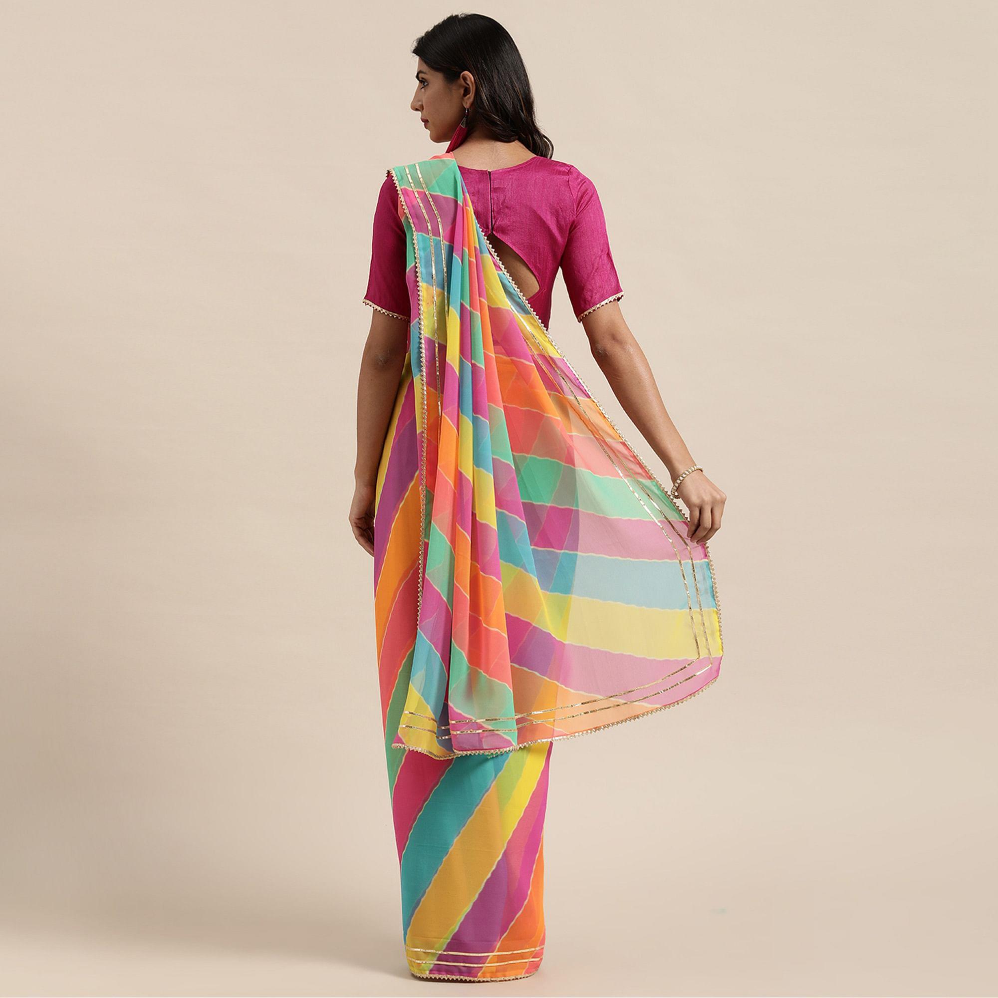 Mesmeric Multicolor Coloured Casual Wear Printed Georgette Saree - Peachmode