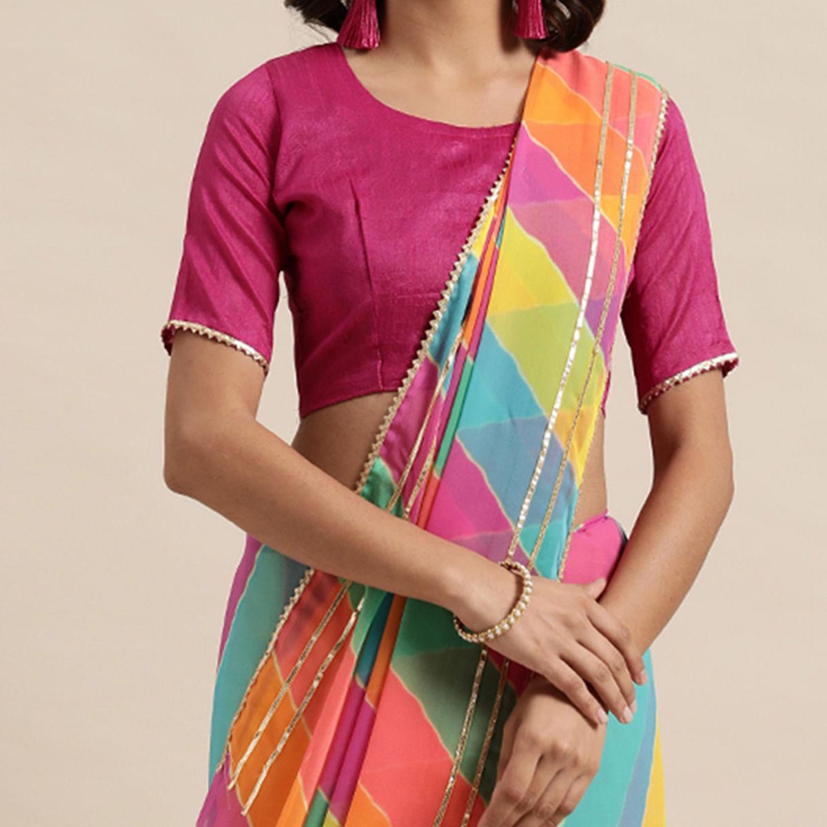 Mesmeric Multicolor Coloured Casual Wear Printed Georgette Saree - Peachmode