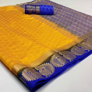 Mesmeric Mustard Coloured Festive Wear Woven Art Silk Saree - Peachmode