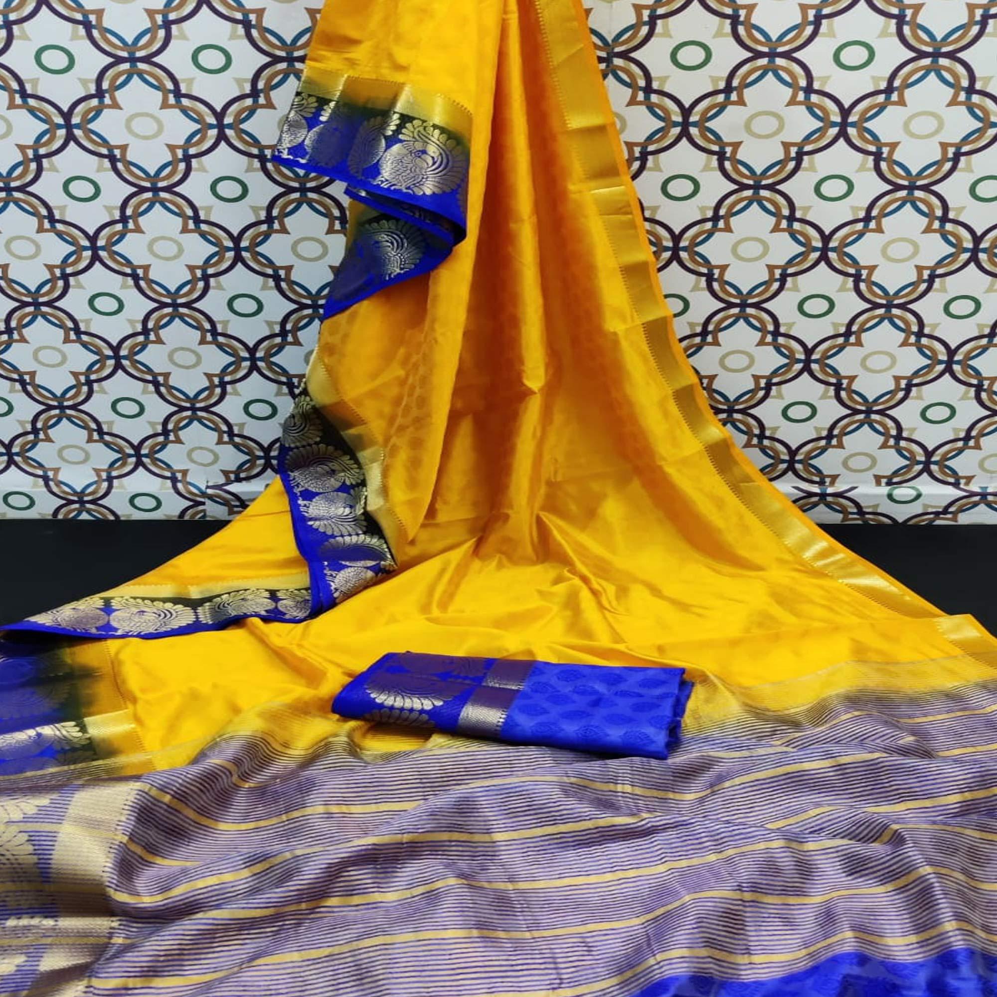 Mesmeric Mustard Coloured Festive Wear Woven Art Silk Saree - Peachmode