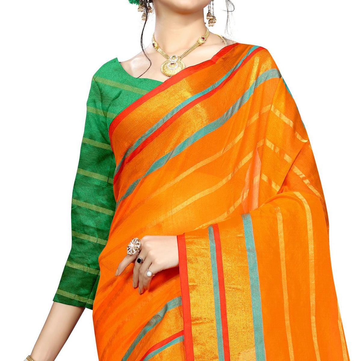 Mesmeric Orange Colored Festive Wear Woven Poly Silk Saree - Peachmode