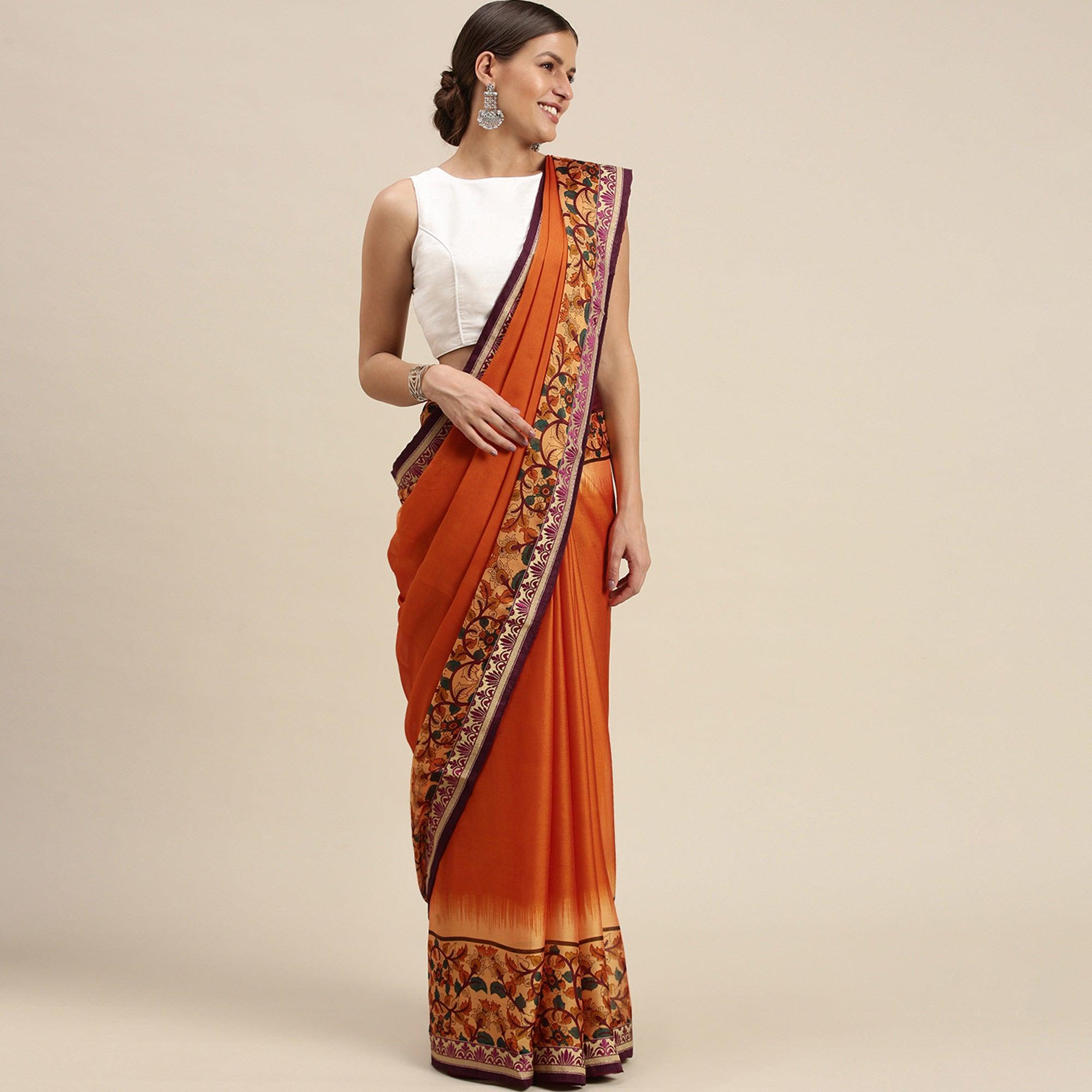 Mesmeric Orange Colored Partywear Printed Rangoli Silk Saree - Peachmode