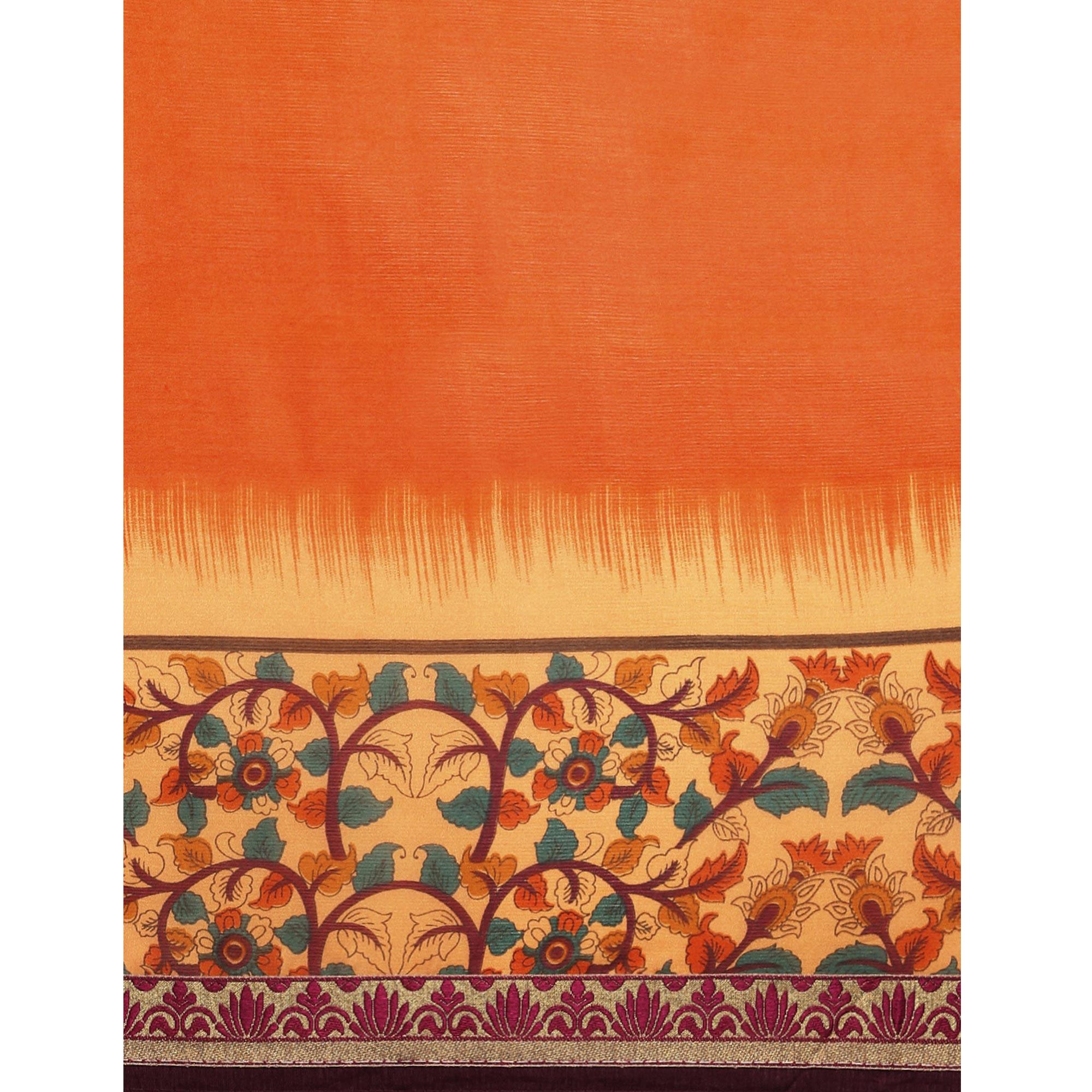 Mesmeric Orange Colored Partywear Printed Rangoli Silk Saree - Peachmode