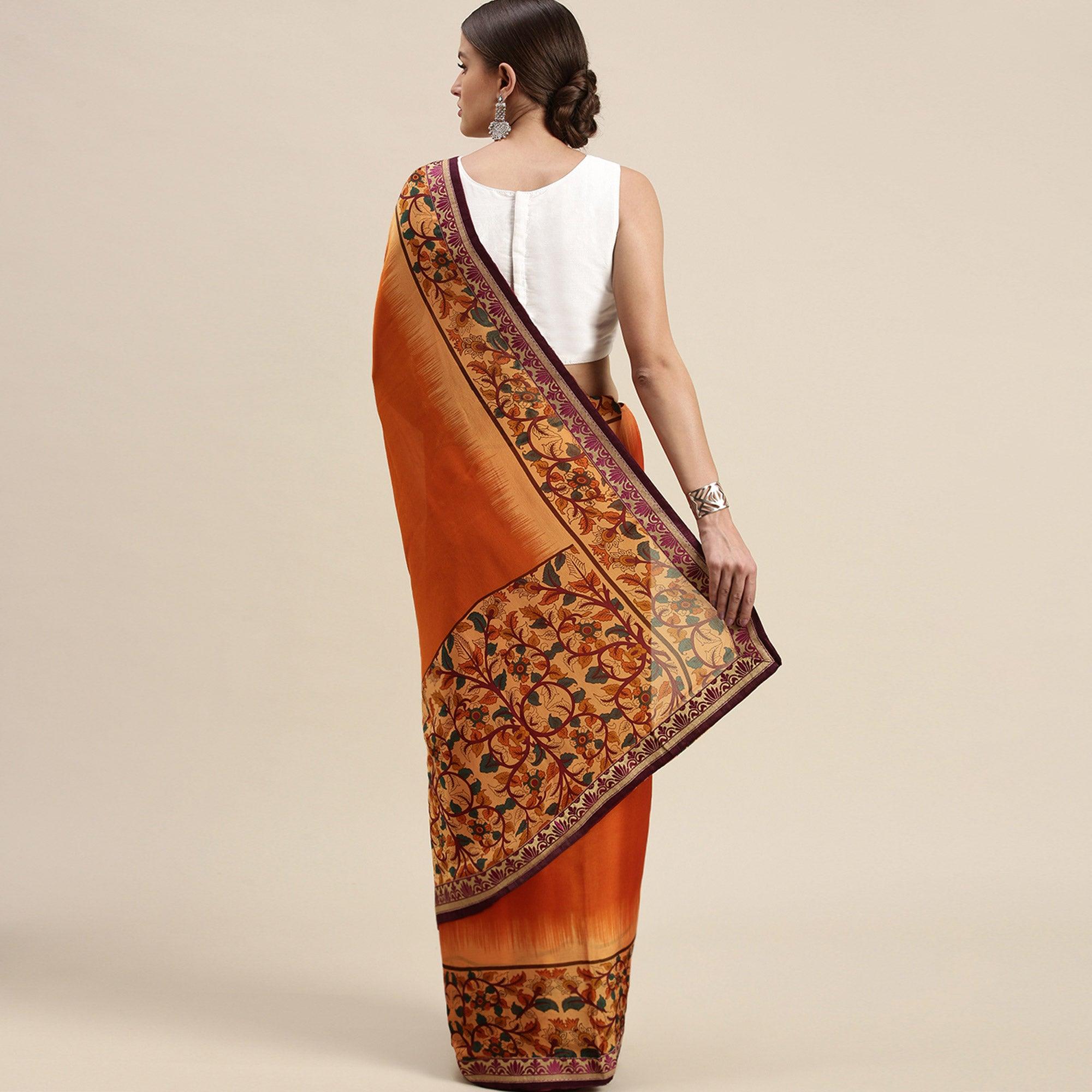 Mesmeric Orange Colored Partywear Printed Rangoli Silk Saree - Peachmode