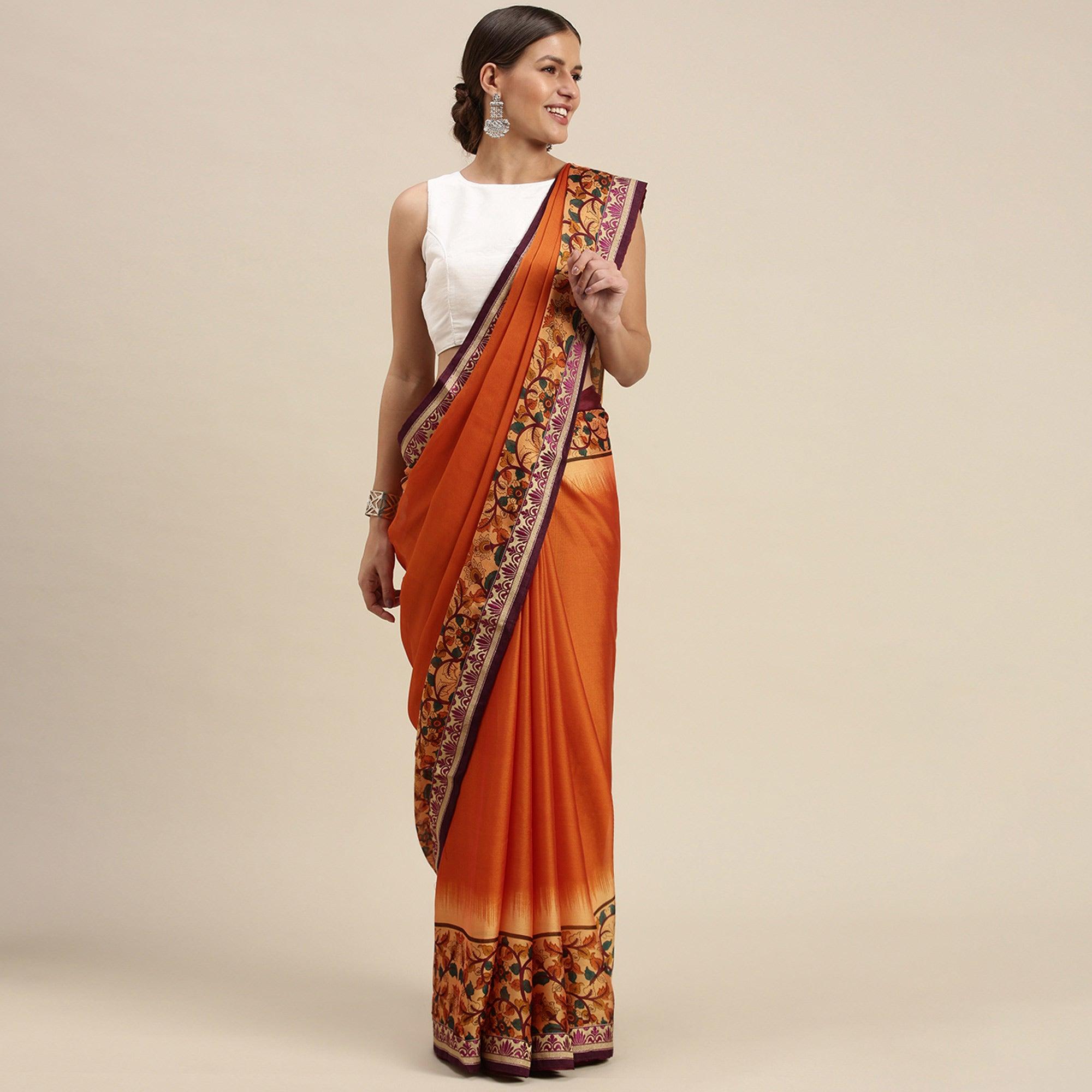 Mesmeric Orange Colored Partywear Printed Rangoli Silk Saree - Peachmode
