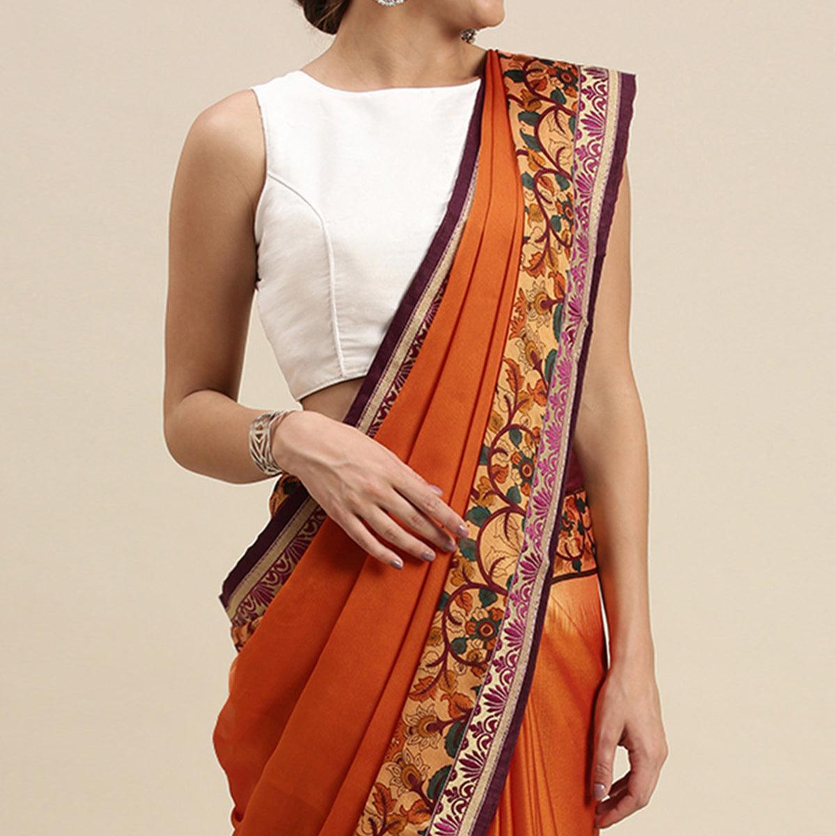 Mesmeric Orange Colored Partywear Printed Rangoli Silk Saree - Peachmode