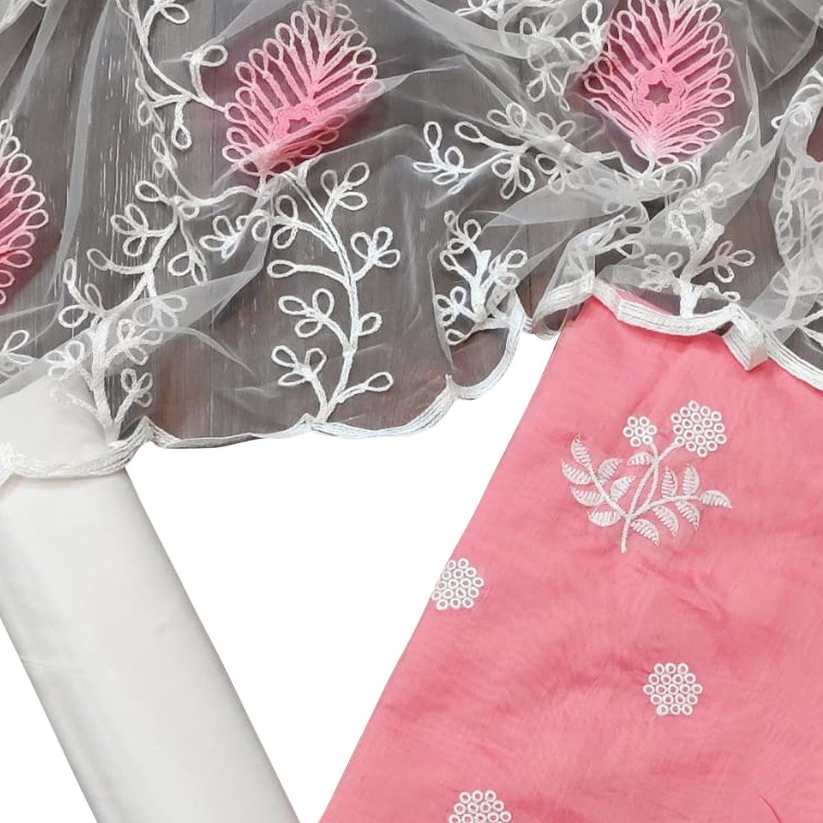 Mesmeric Pastel Pink Colored Casual Embroidered Chanderi Dress Material - Peachmode