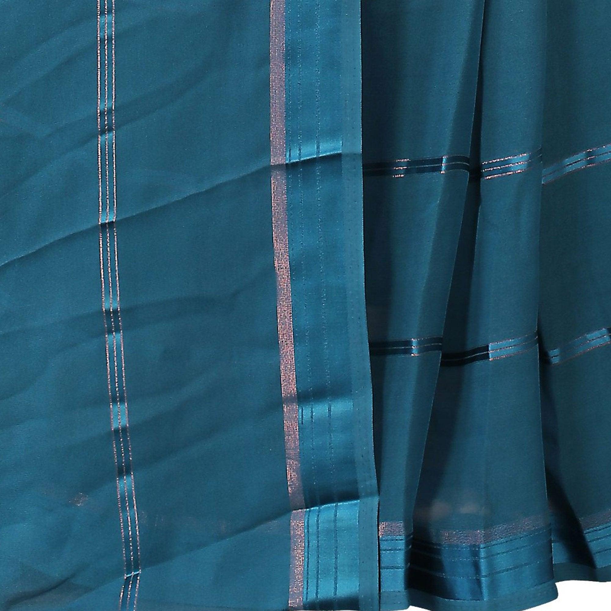 Mesmeric Rama Blue Colored Casual Wear Georgette Saree - Peachmode
