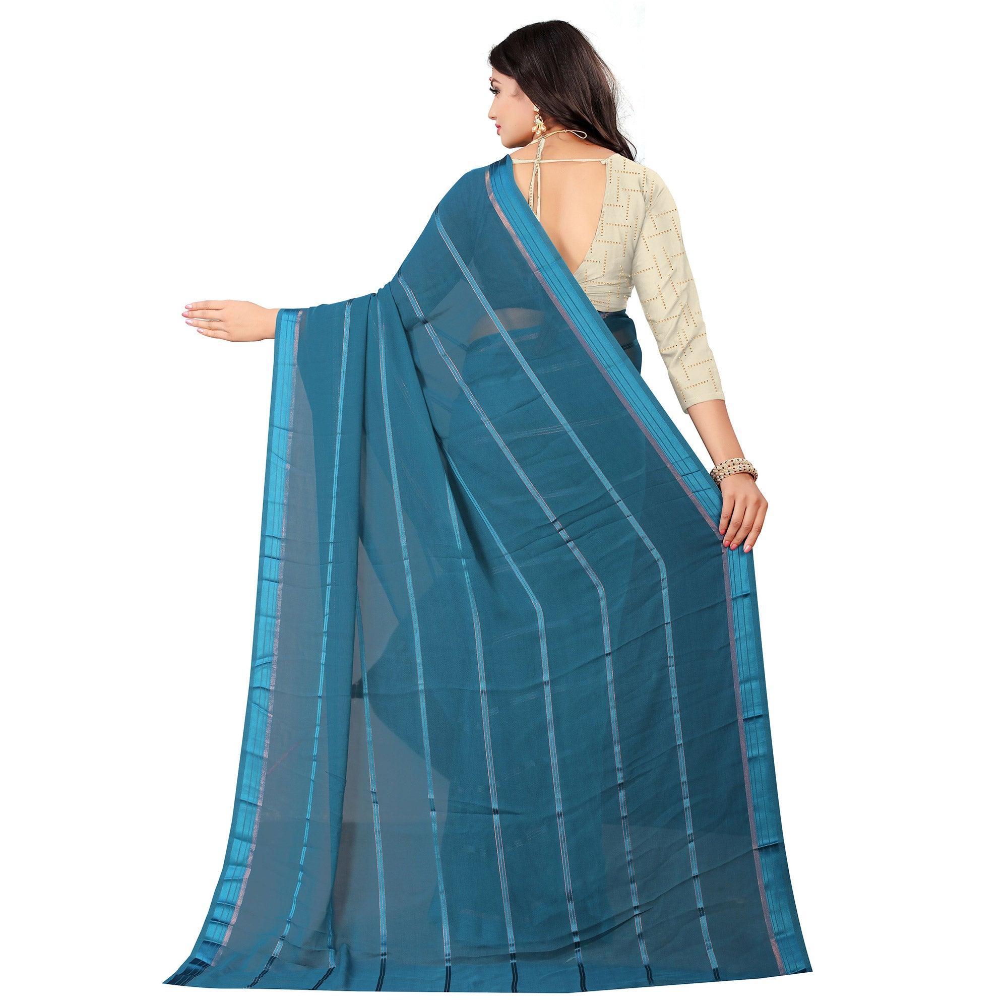 Mesmeric Rama Blue Colored Casual Wear Georgette Saree - Peachmode
