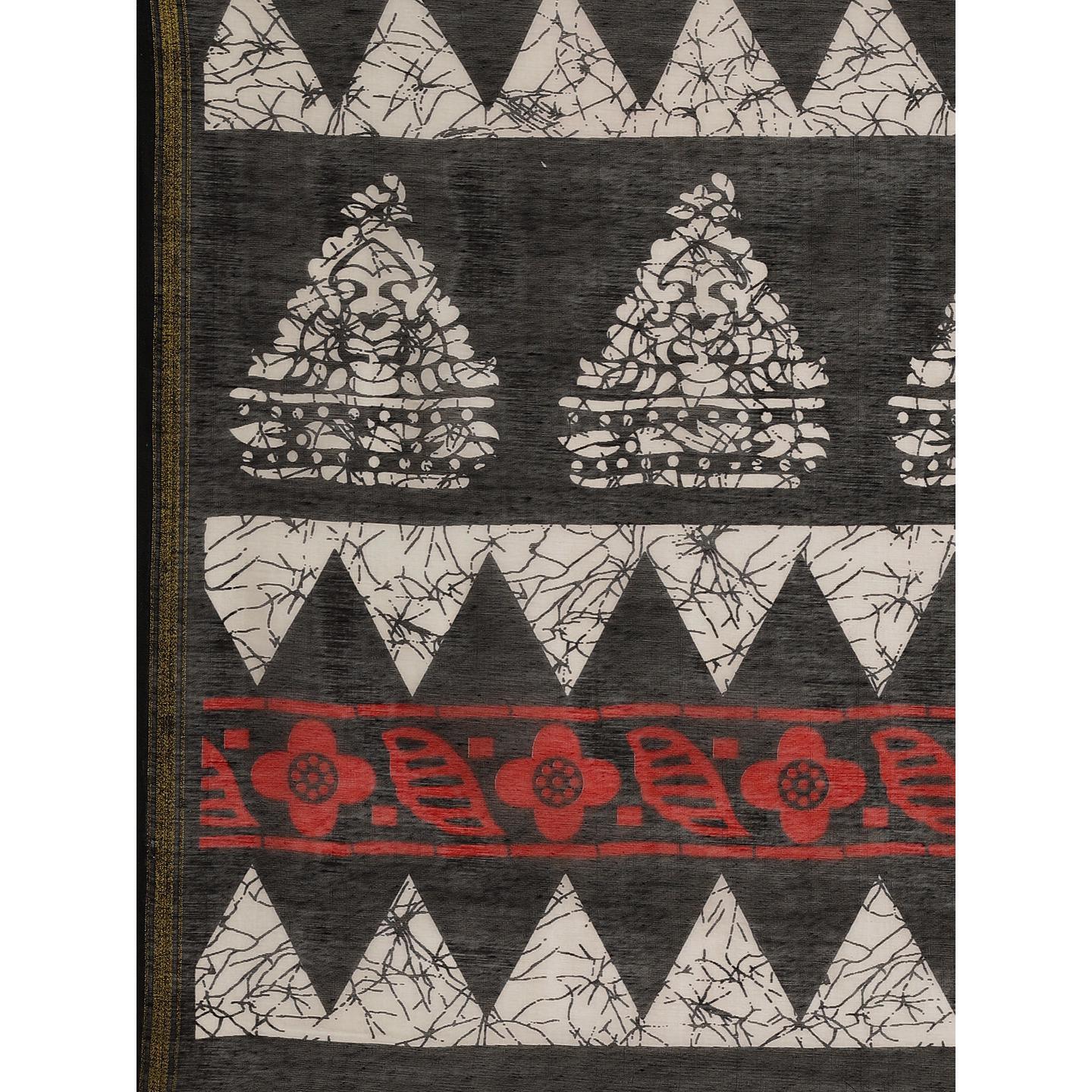 Mesmeric Red - Black Colored Casual Wear Printed Silk Blend Saree - Peachmode