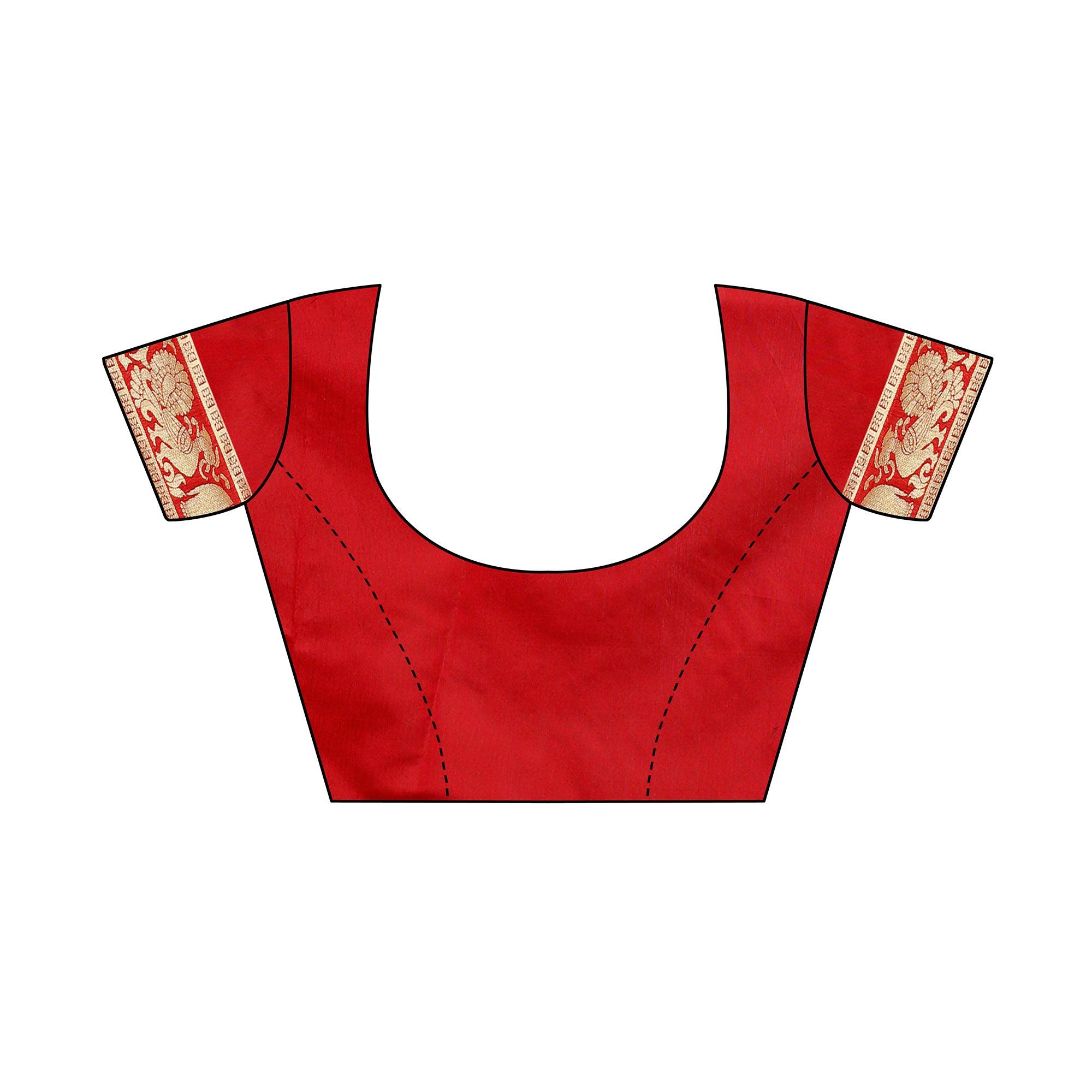 Mesmeric Red Colored Festive Wear Woven Jacquard Saree - Peachmode