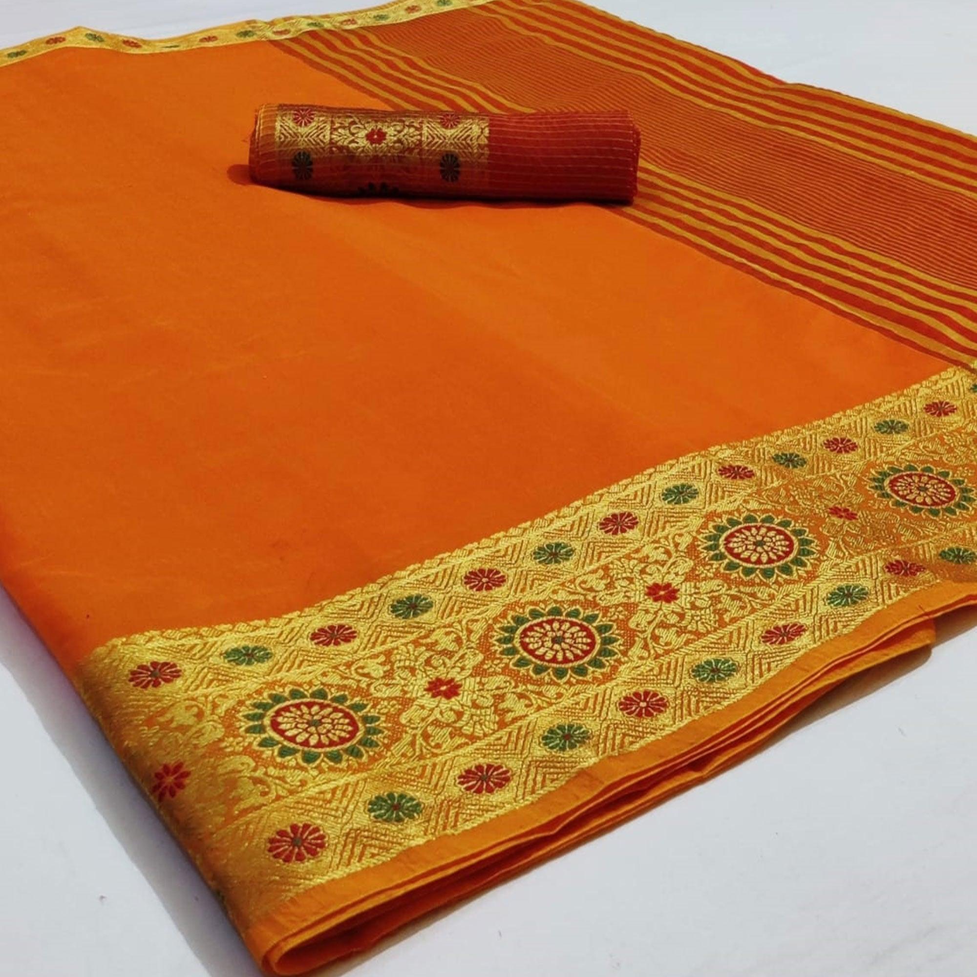Mesmeric Yellow Colored Festive Wear Woven Cotton Saree - Peachmode