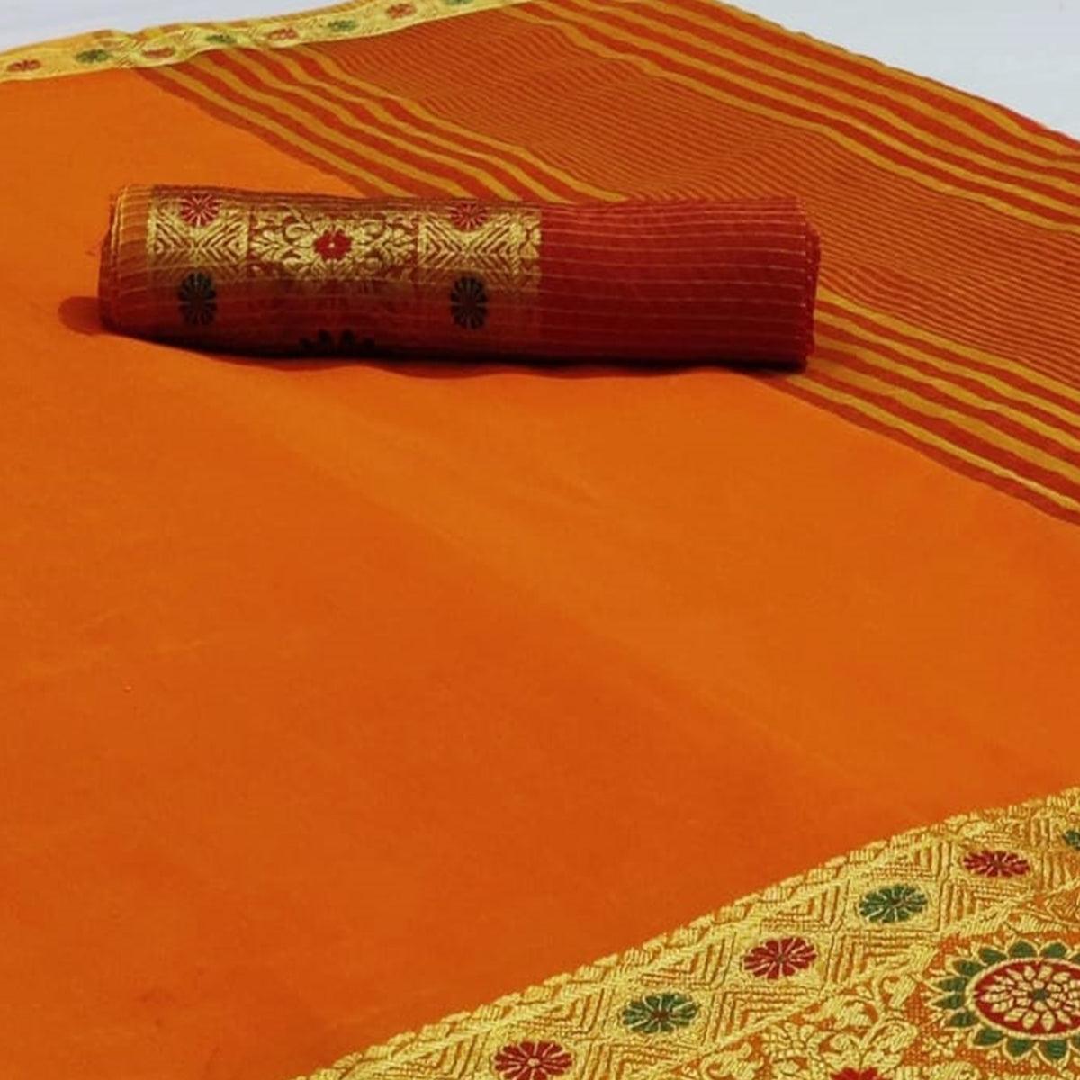 Mesmeric Yellow Colored Festive Wear Woven Cotton Saree - Peachmode